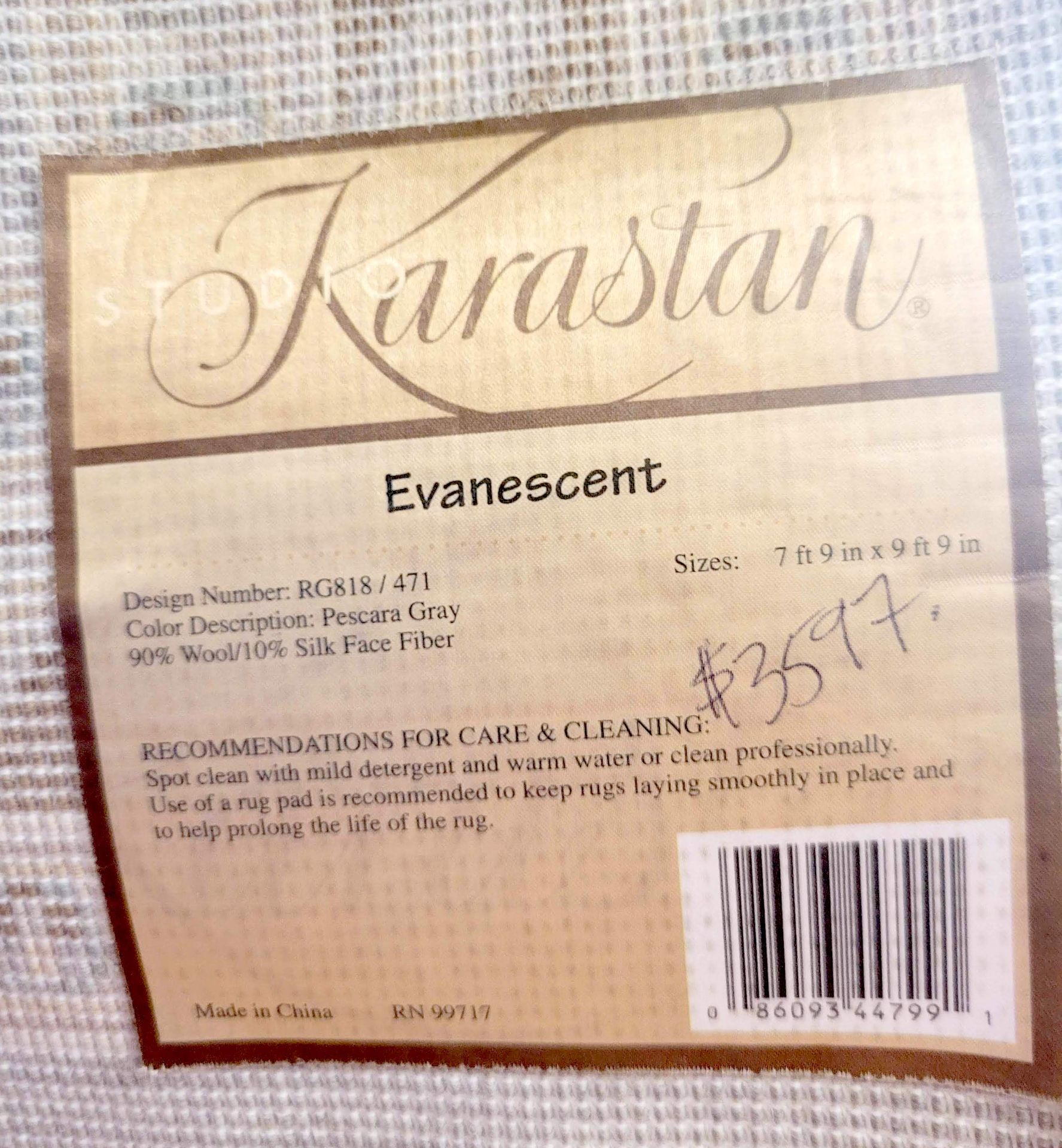 7'9' X 9'9' KARASTAN EVANESCENT MADE IN CHINA - MSRP $3,597.00 - INVENTORY CODE: RG818/471 - Image 6 of 6