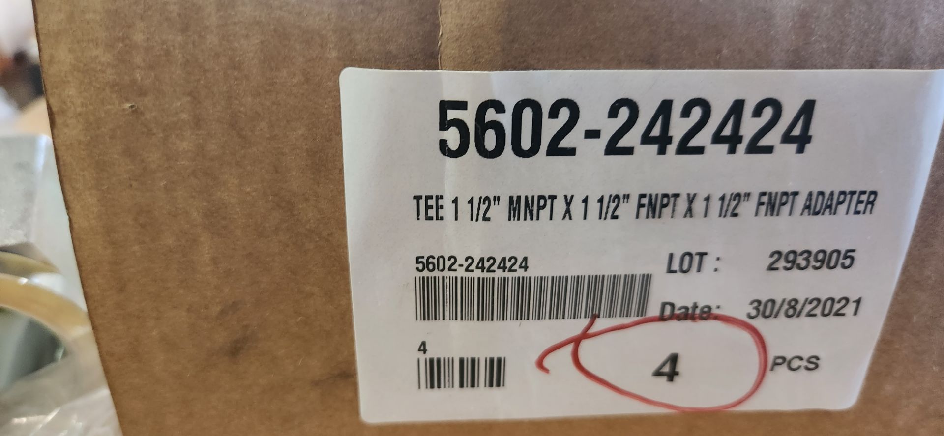 LOT OF (13) BOXES OF 5602-242424 TEE 1-1/2" MNPT X 1-1/2" FNPT X 1-1/2" FNPT ADAPTER (SUBJECT TO - Image 3 of 4