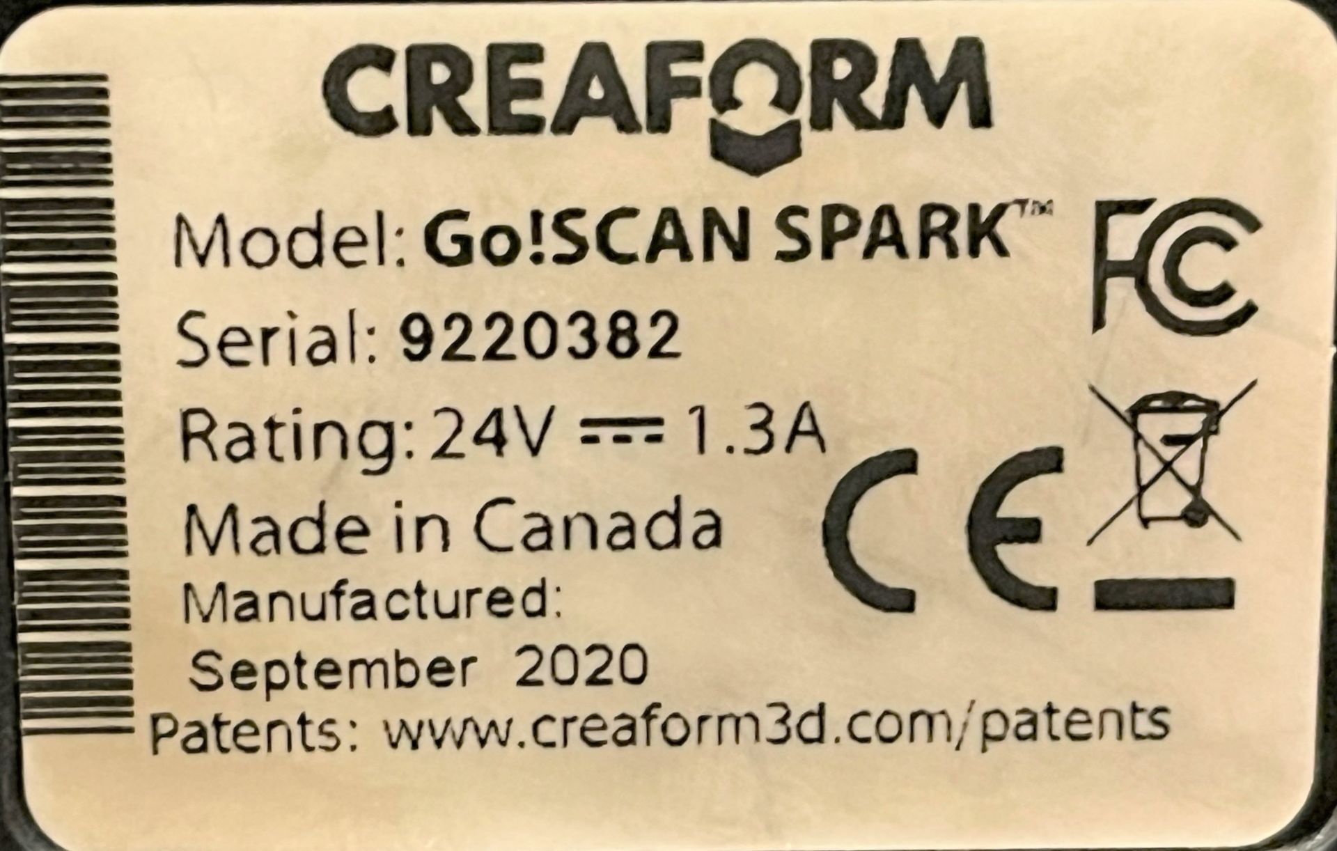2020 CREAFORM GO!SCANSPARK HANDHELD 3D SCANNER WITH 15.4” X 15.4” SCAN AREA, 1.5M MEASURE RATE, 0. - Image 5 of 7