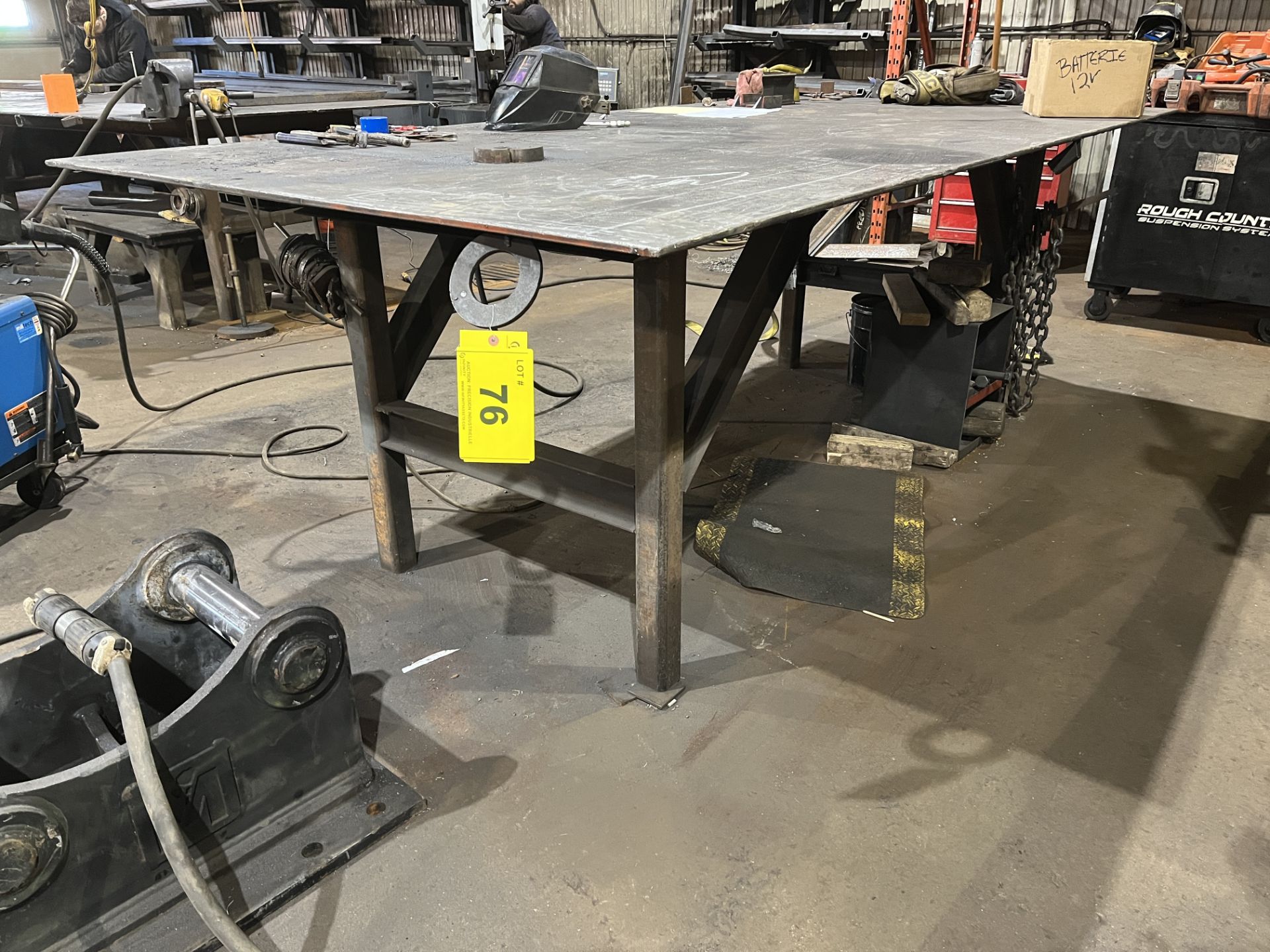 STEEL WELDING TABLE, APPROX. 5' X 10' X 1/2" THICK PLATE TOP (NO CONTENTS)