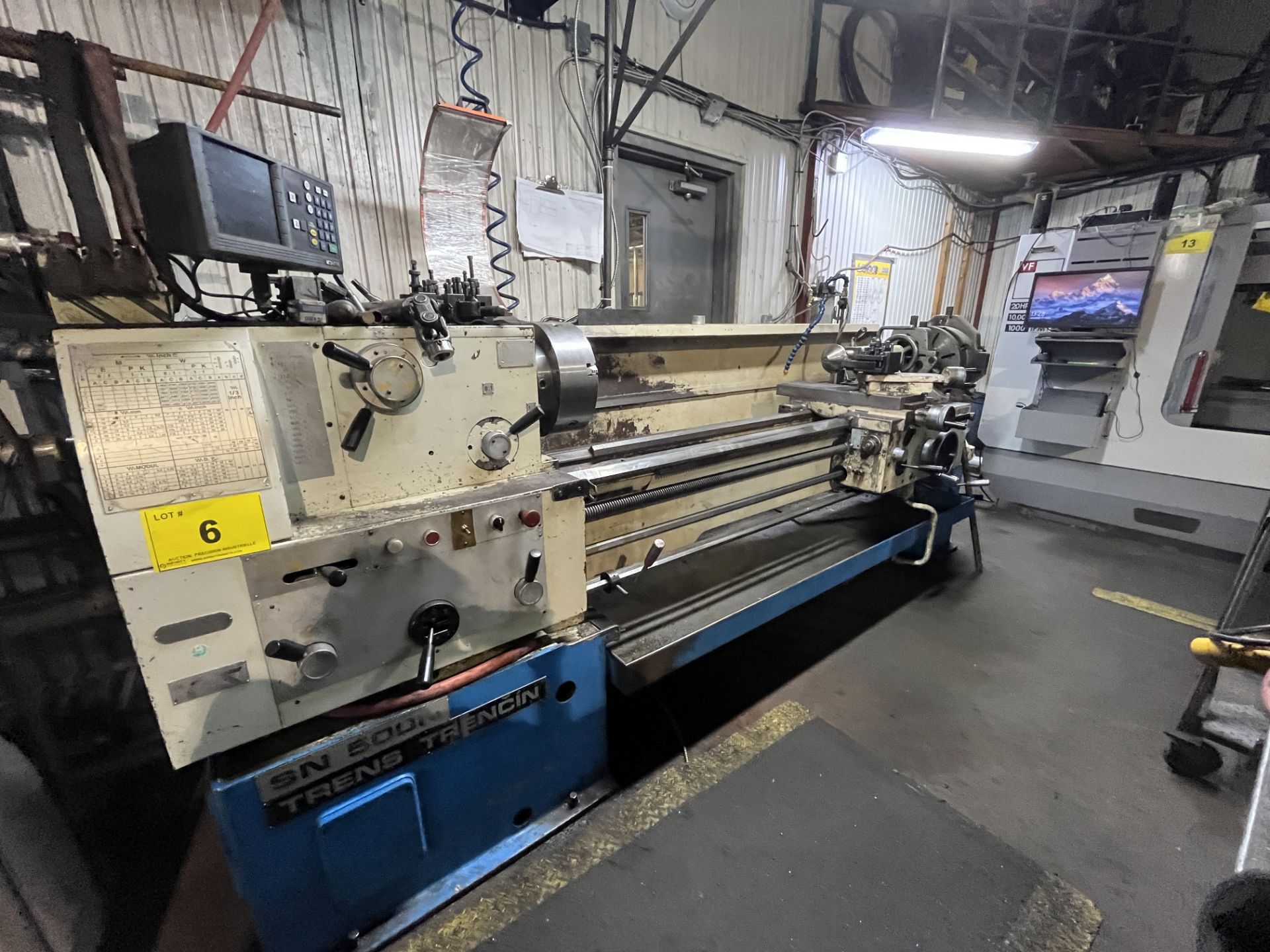 TOS SN 500N ENGINE LATHE, 20” SWING X 54” BETWEEN CENTERS, ACU-RITE DRO, W/ TOOLING, 12" 3-JAW - Image 10 of 11