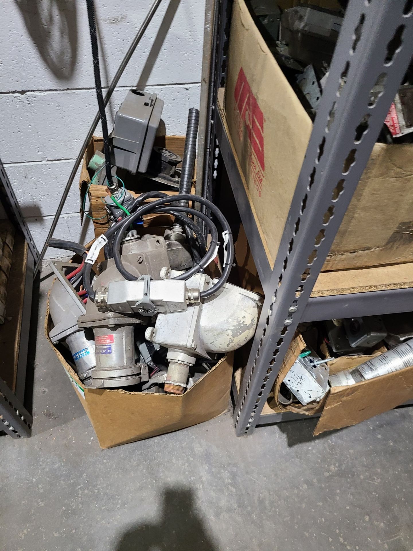 LOT OF METAL RACKING W/ CONTENTS INCLUDING PARTS, ELECTRICAL, PLUGS, CABLES, CONNECTORS, FUSES, - Image 3 of 9