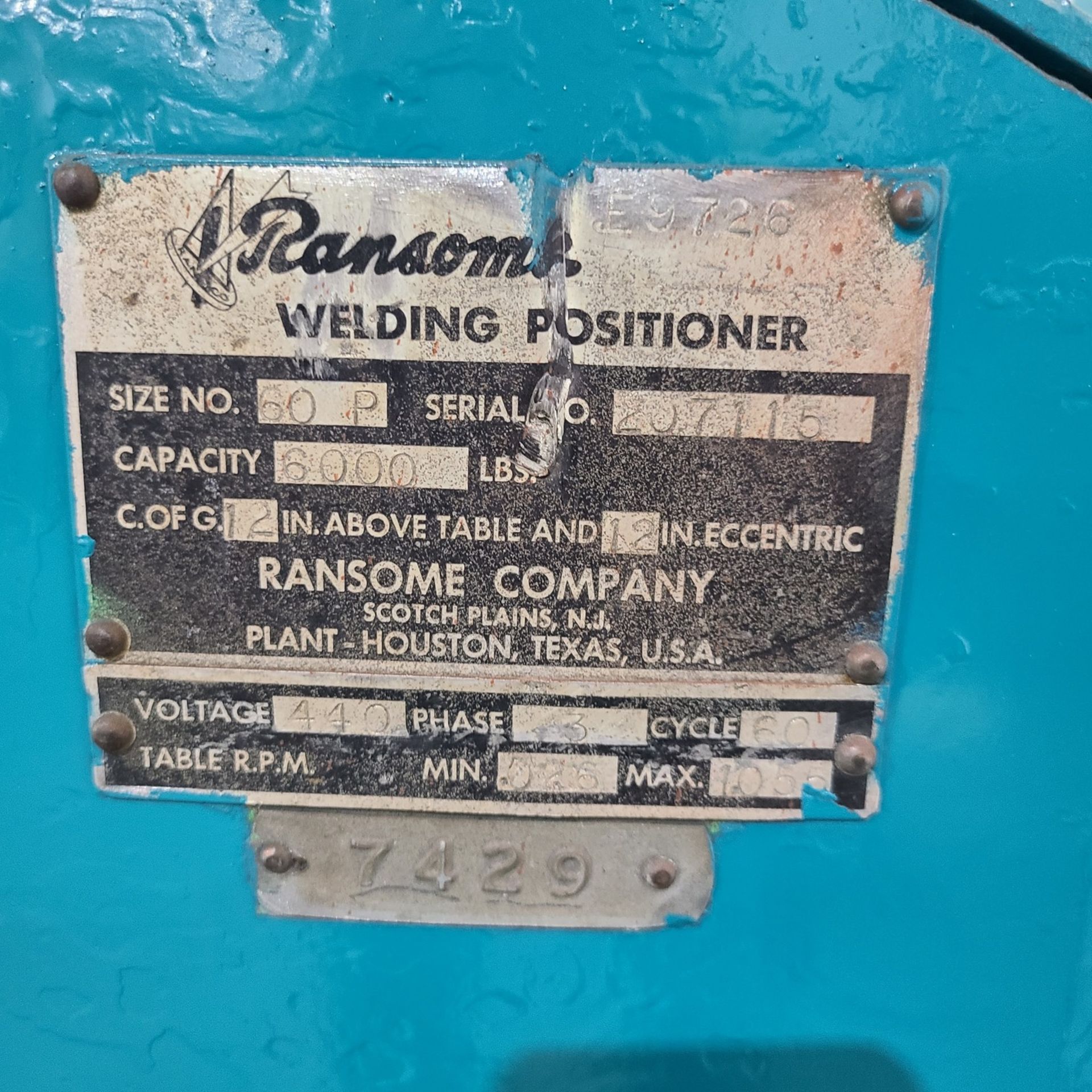 RANSOME 60P WELDING POSITIONER, 6,000LB CAP., S/N 207115 - Image 5 of 5