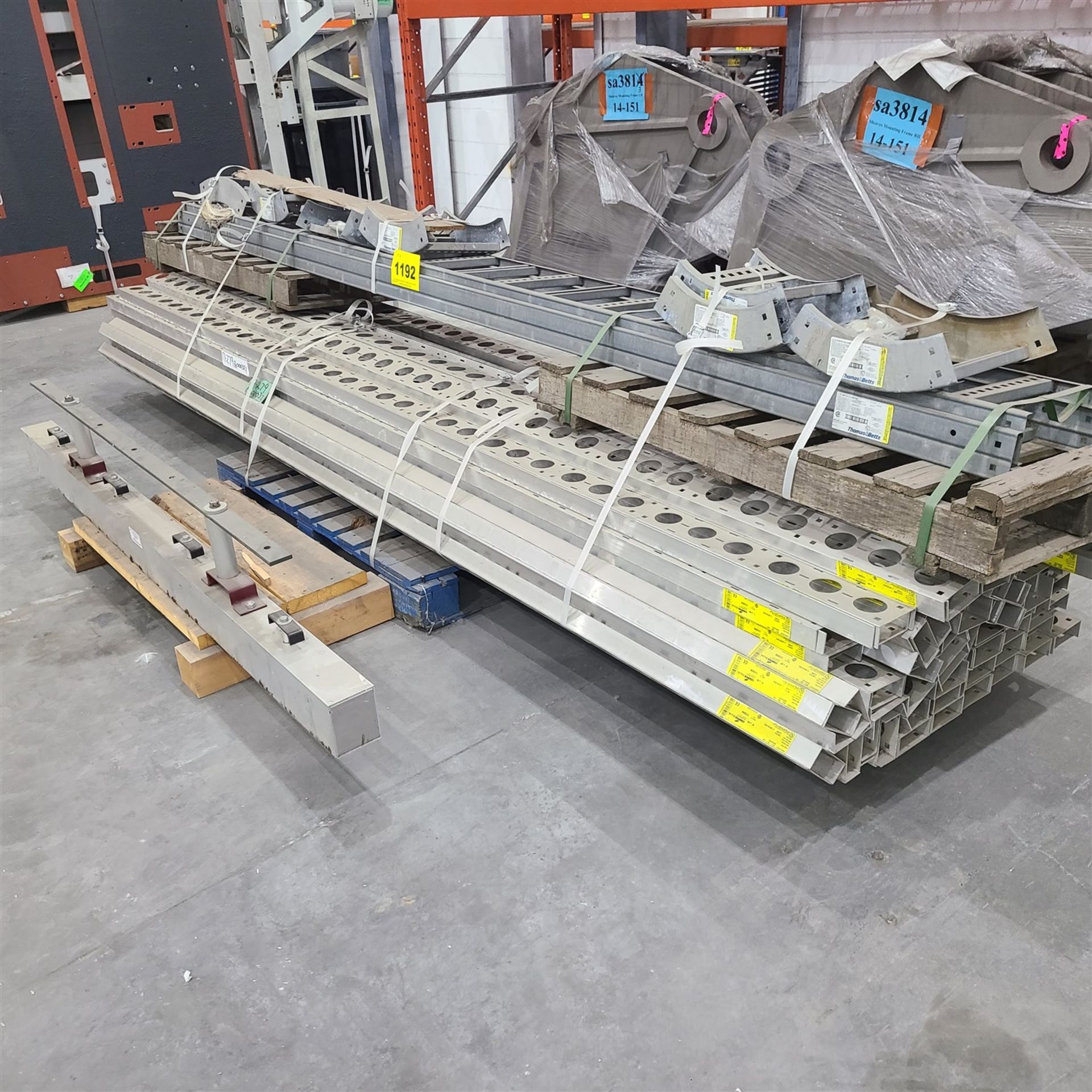 PALLET OF ALUM. VENTILATID ELEC. TRAYS, 3.7 METERS LONG, ETC.