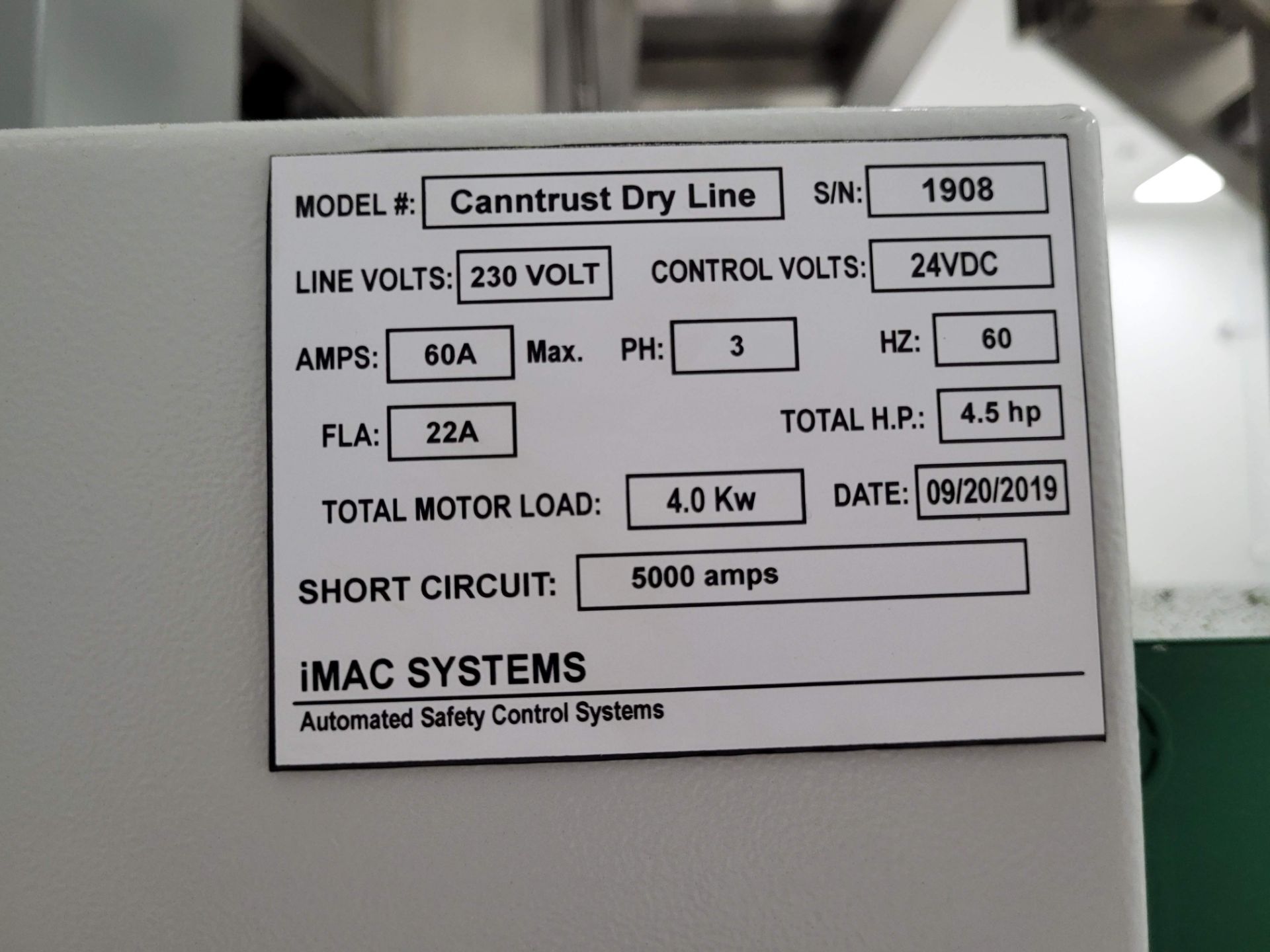 TIP TRACK S2 PEC STAINLESS STEEL ELEVATOR CONVEYOR, IMAC SYSTEMS CANNTRUST DRY LINE 3/60HZ, FLA 224, - Image 17 of 28