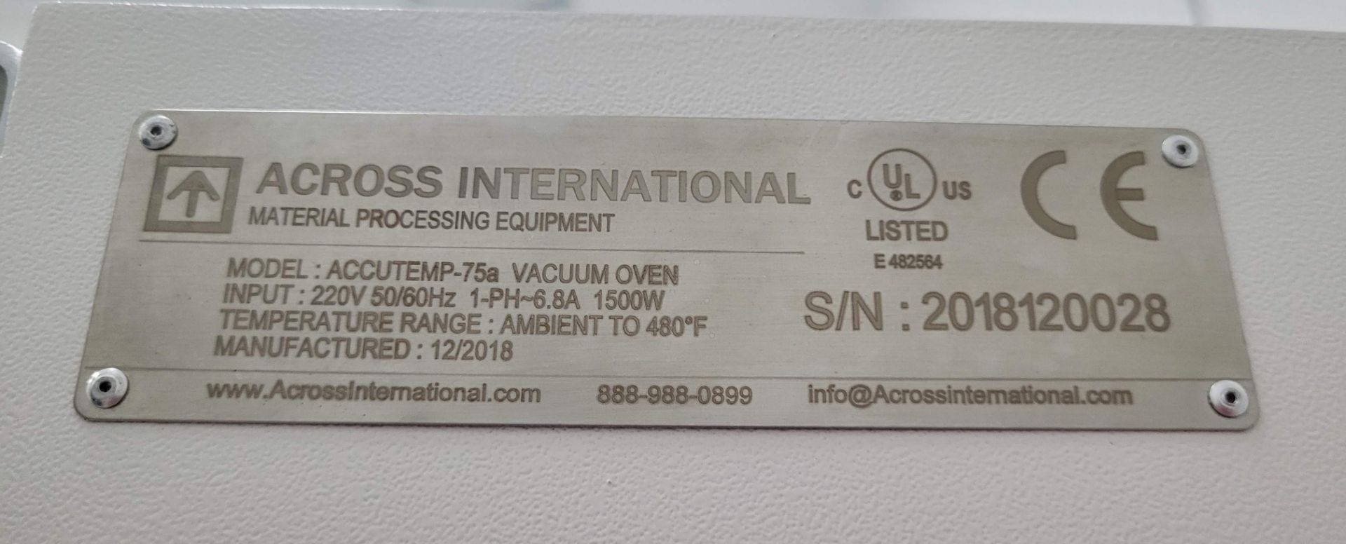 ACROSS INTERNATIONAL ACCUTEMP-75A VACUUM OVEN,AMBIENT TO 480oF, LOW PRPOERTIONAL GAIN, PID CONTROL - Image 6 of 10
