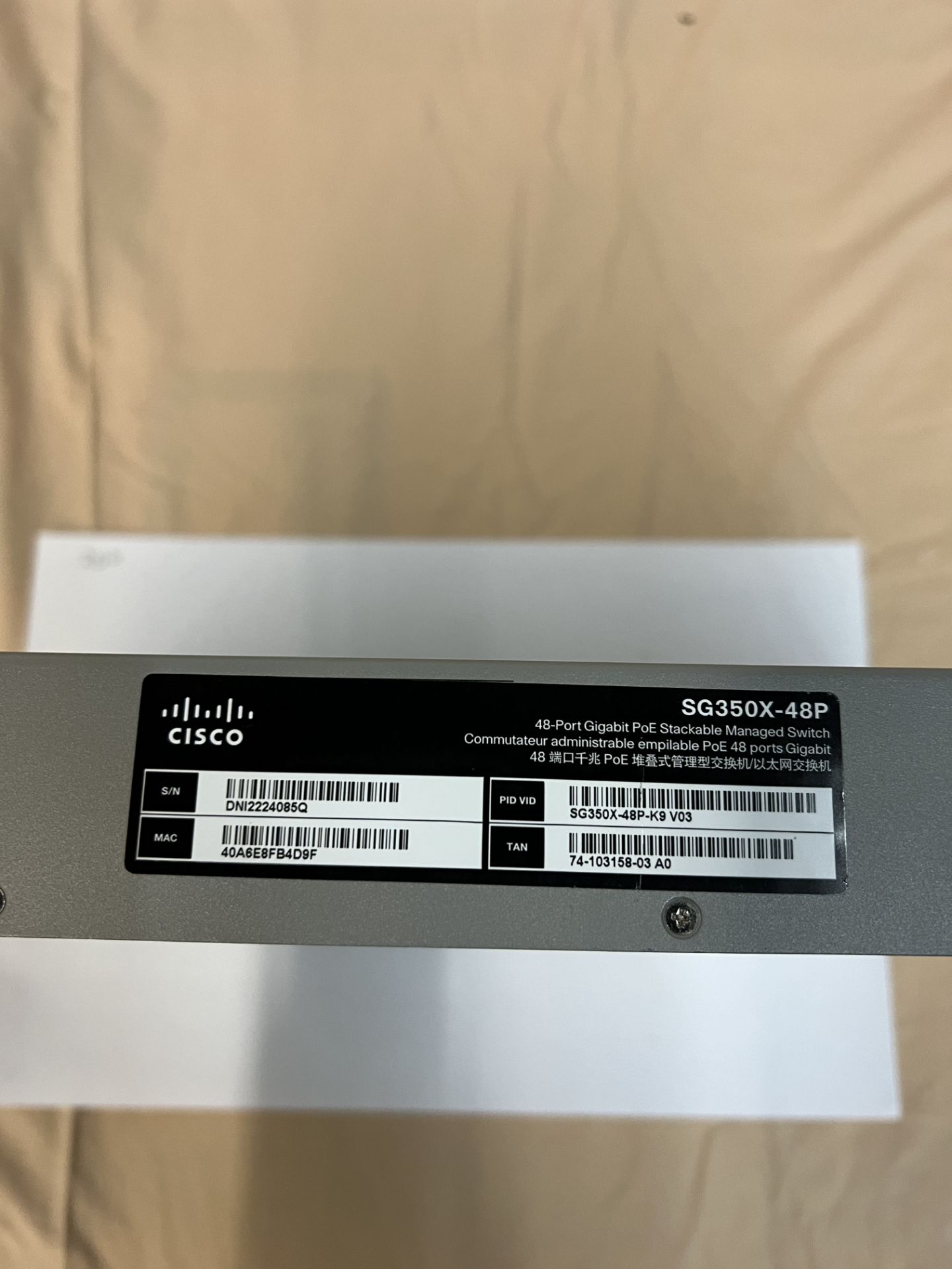 CISCO SG350X-48P 48-PORT GIGABIT POE STACKABLE MANAGED SWITCH, S/N DNI2224082A (LOCATED IN - Image 2 of 2