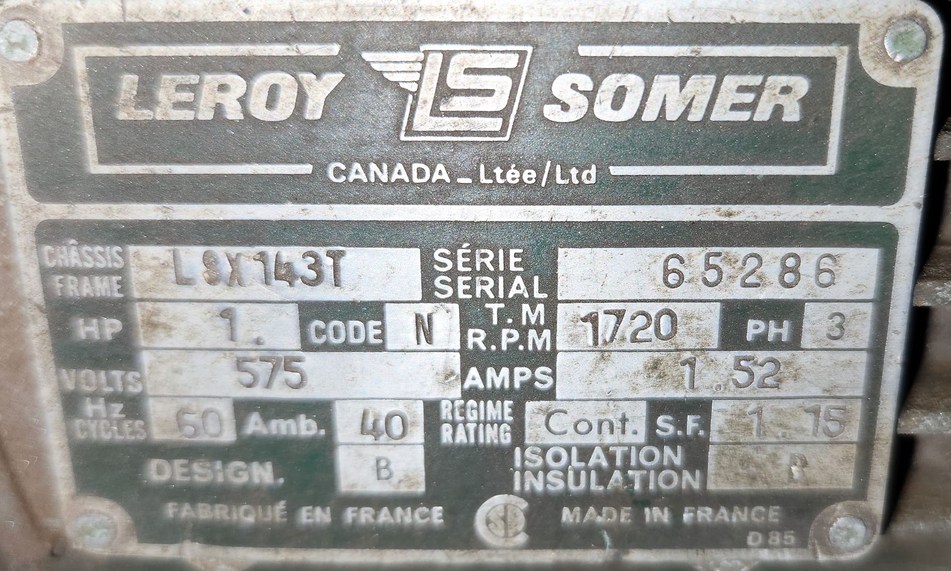 LEROY SOMER, LSX143T BELT SANDER, S/N 65286 - Image 2 of 2