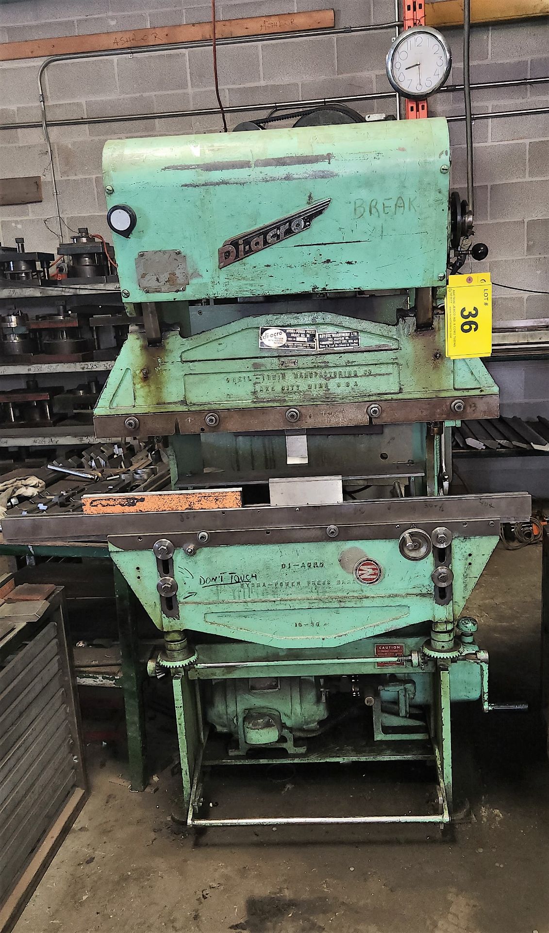 48" DI-ACRO HYDRA-POWER BRAKE PRESS, S/N 1159 (NOTE: SUBJECT TO LATE REMOVAL, PICKUP AFTER JULY