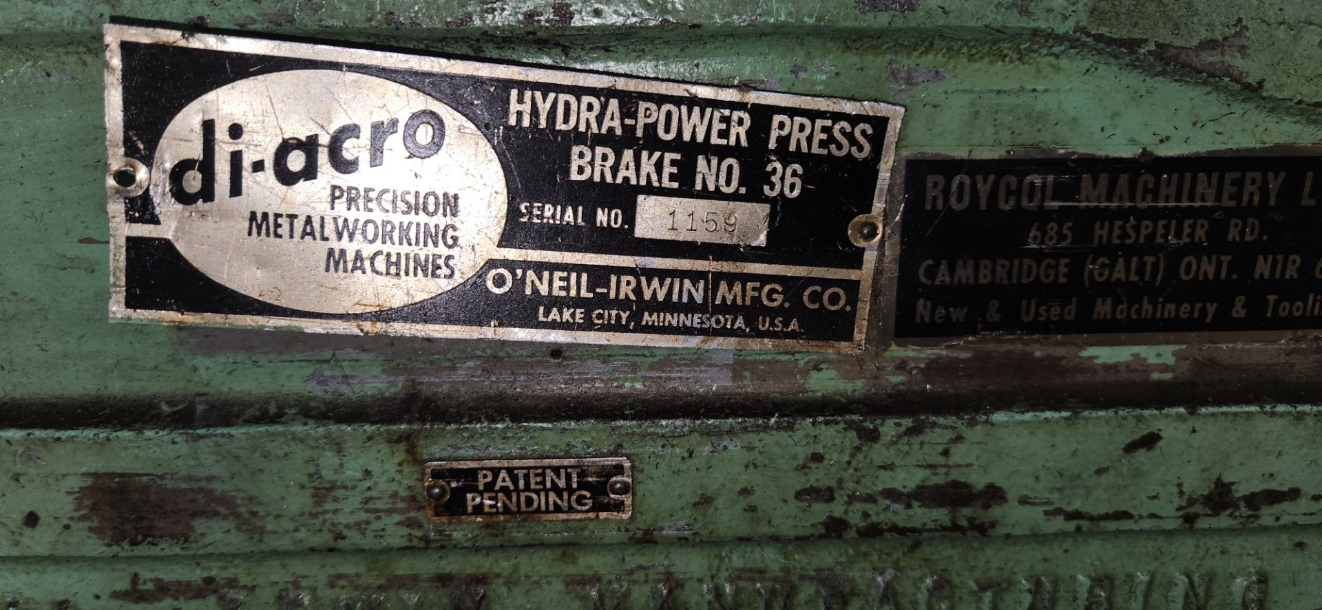 48" DI-ACRO HYDRA-POWER BRAKE PRESS, S/N 1159 (NOTE: SUBJECT TO LATE REMOVAL, PICKUP AFTER JULY - Image 2 of 3