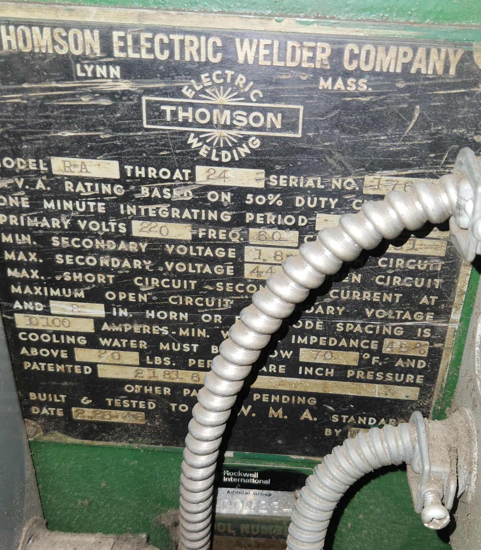 THOMSON ELECTRIC WELDER COMPANY R.A., S/N 17645 - Image 3 of 3