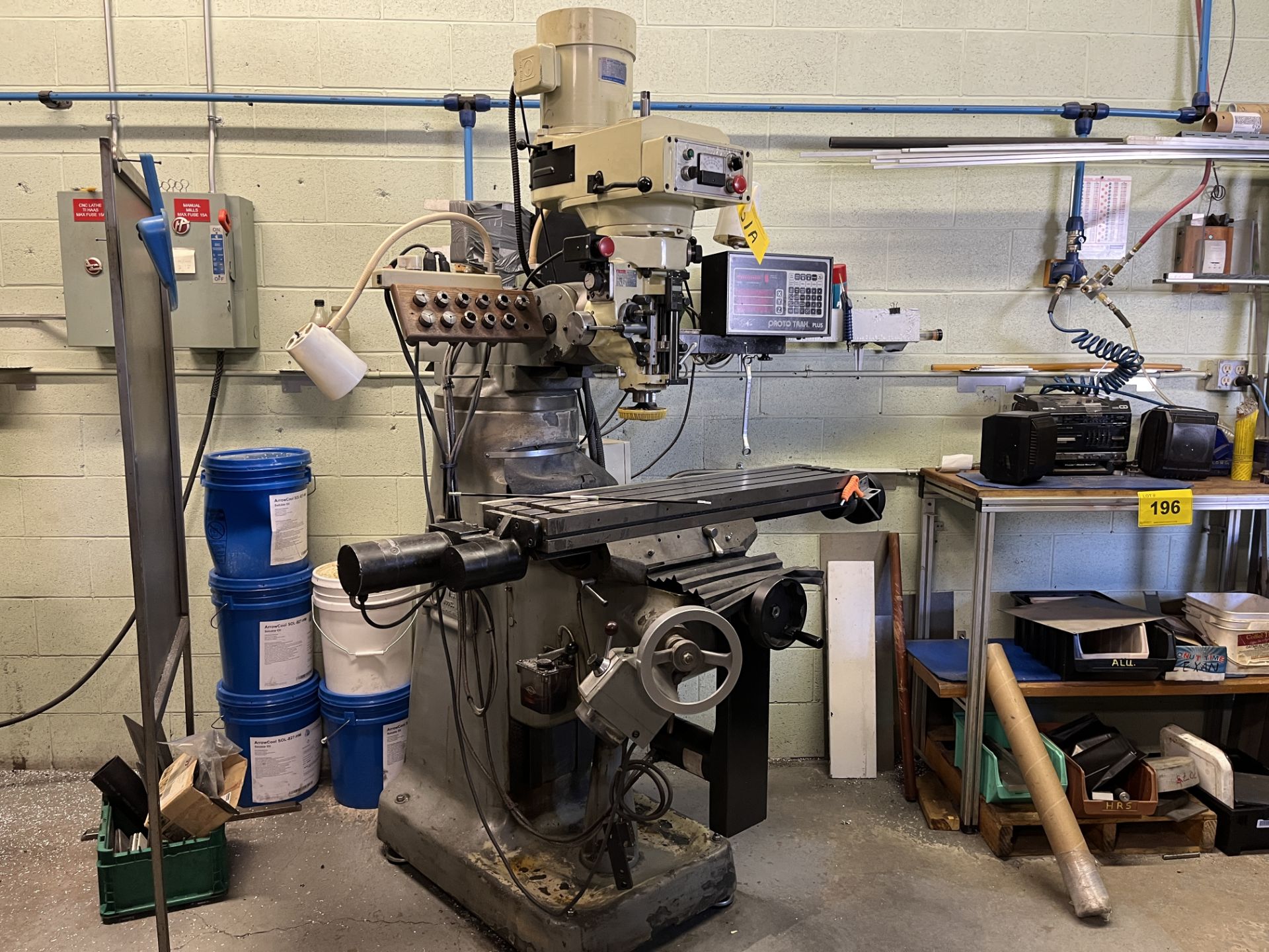 BRIDGEPORT VERTICAL MILLING MACHINE, SWI PROTO TRAK PLUS 3-AXIS DRO, 3HP (RIGGING FEE $400) - Image 12 of 17