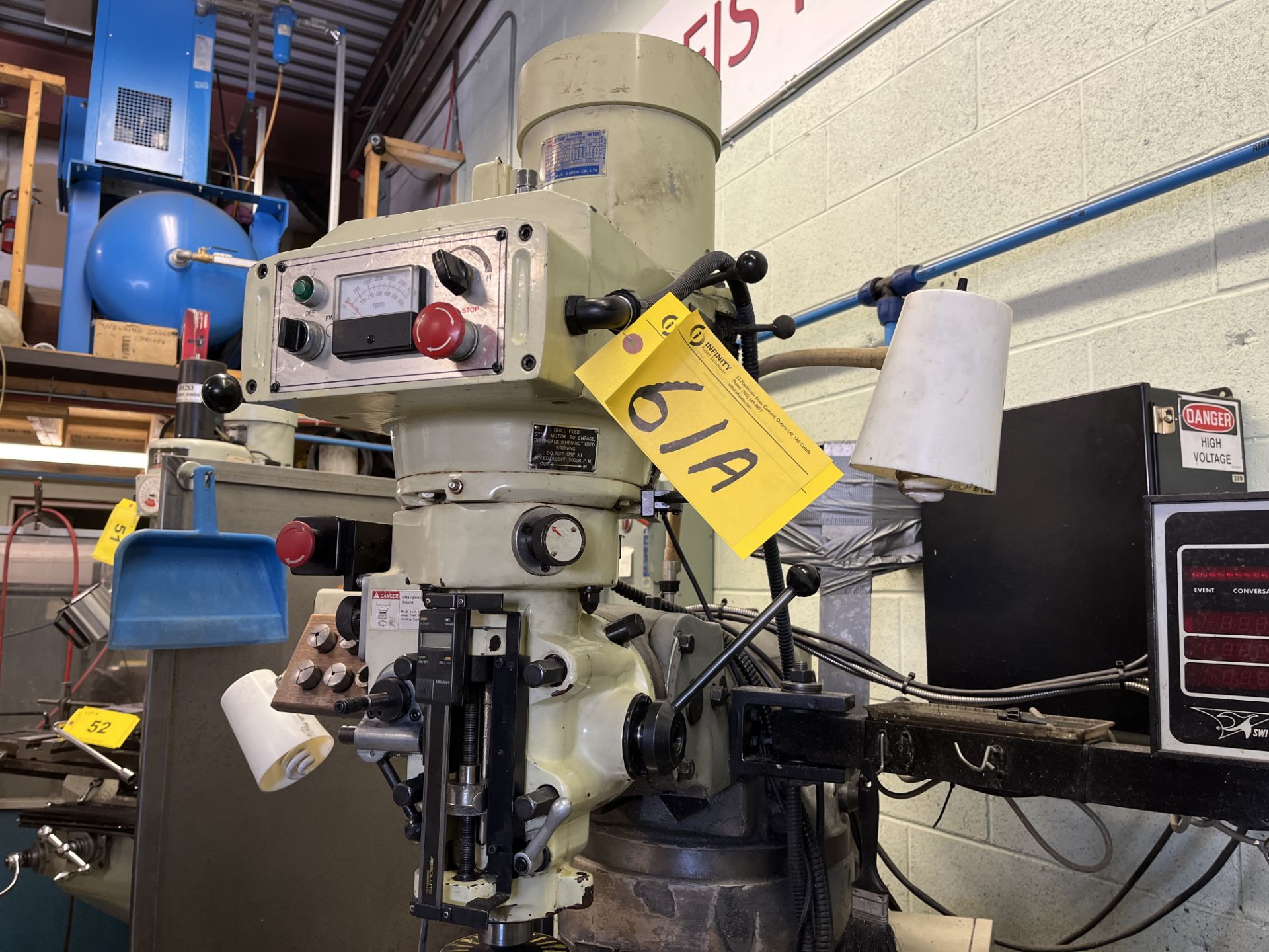 BRIDGEPORT VERTICAL MILLING MACHINE, SWI PROTO TRAK PLUS 3-AXIS DRO, 3HP (RIGGING FEE $400) - Image 13 of 17