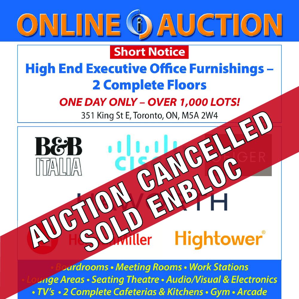 AUCTION CANCELLED - Short Notice Auction - 2 Floors of High End Office Furnishings & Cafeteria Equipment