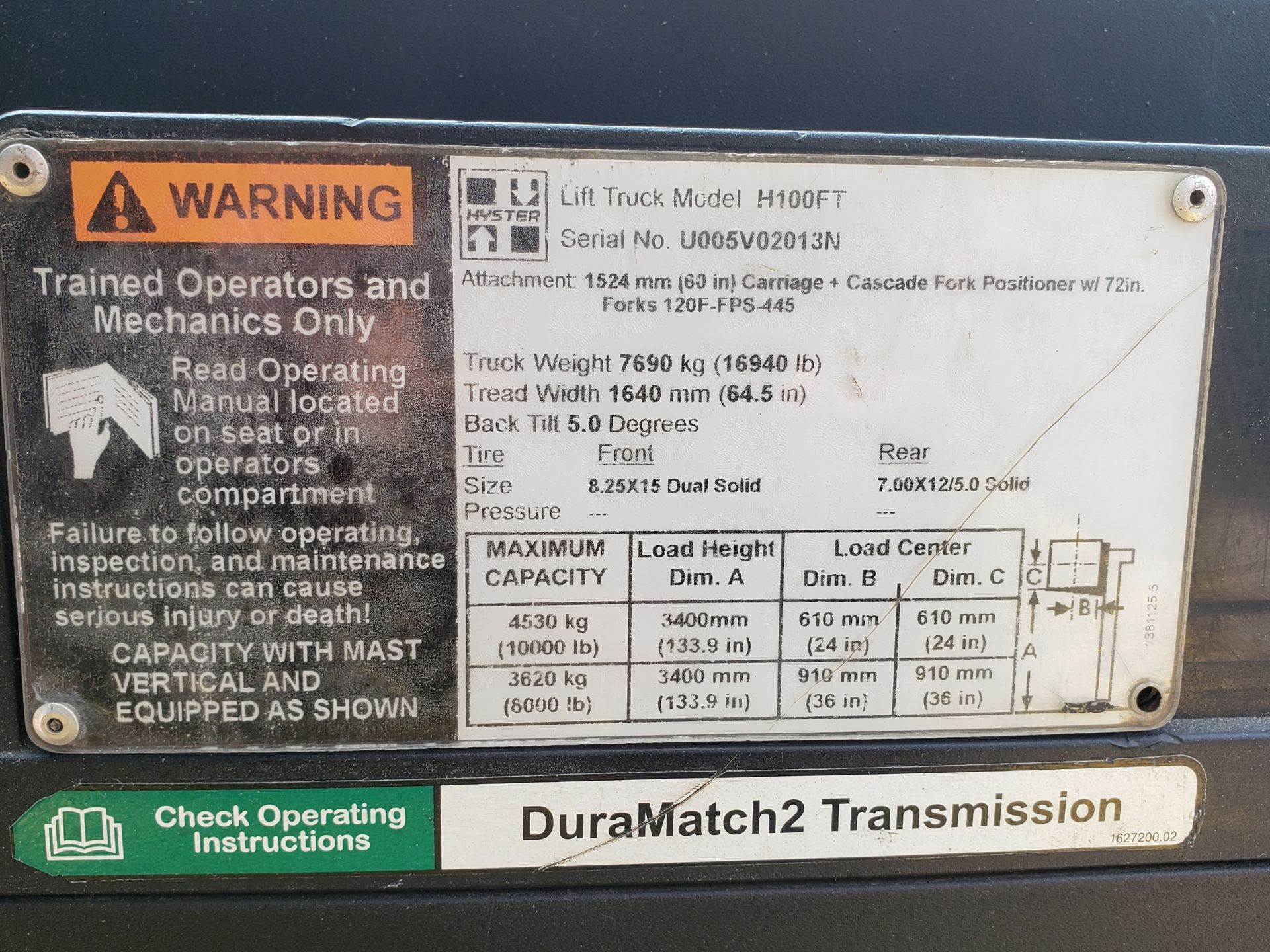 2015 HYSTER H100FT DIESEL FORKLIFT, S/N U005V02013N, FORK POSITIONERS, FINGER CONTROL, 72" FORKS, - Image 7 of 26