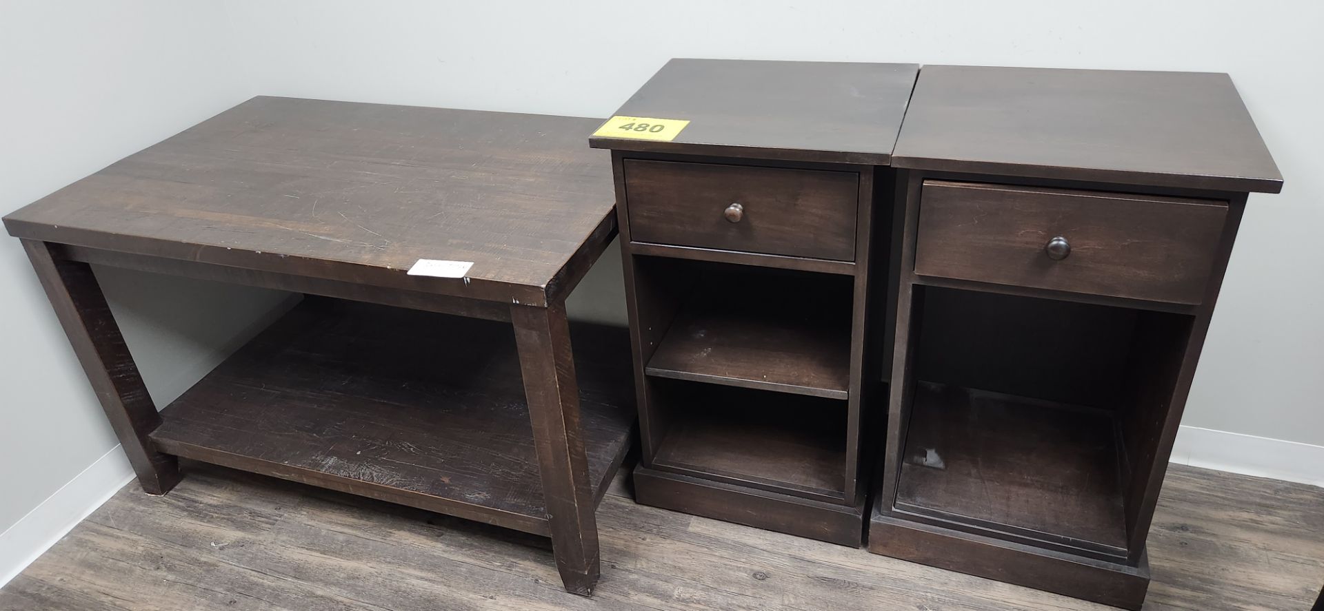 WOODEN TABLE W/ (2) END TABLES