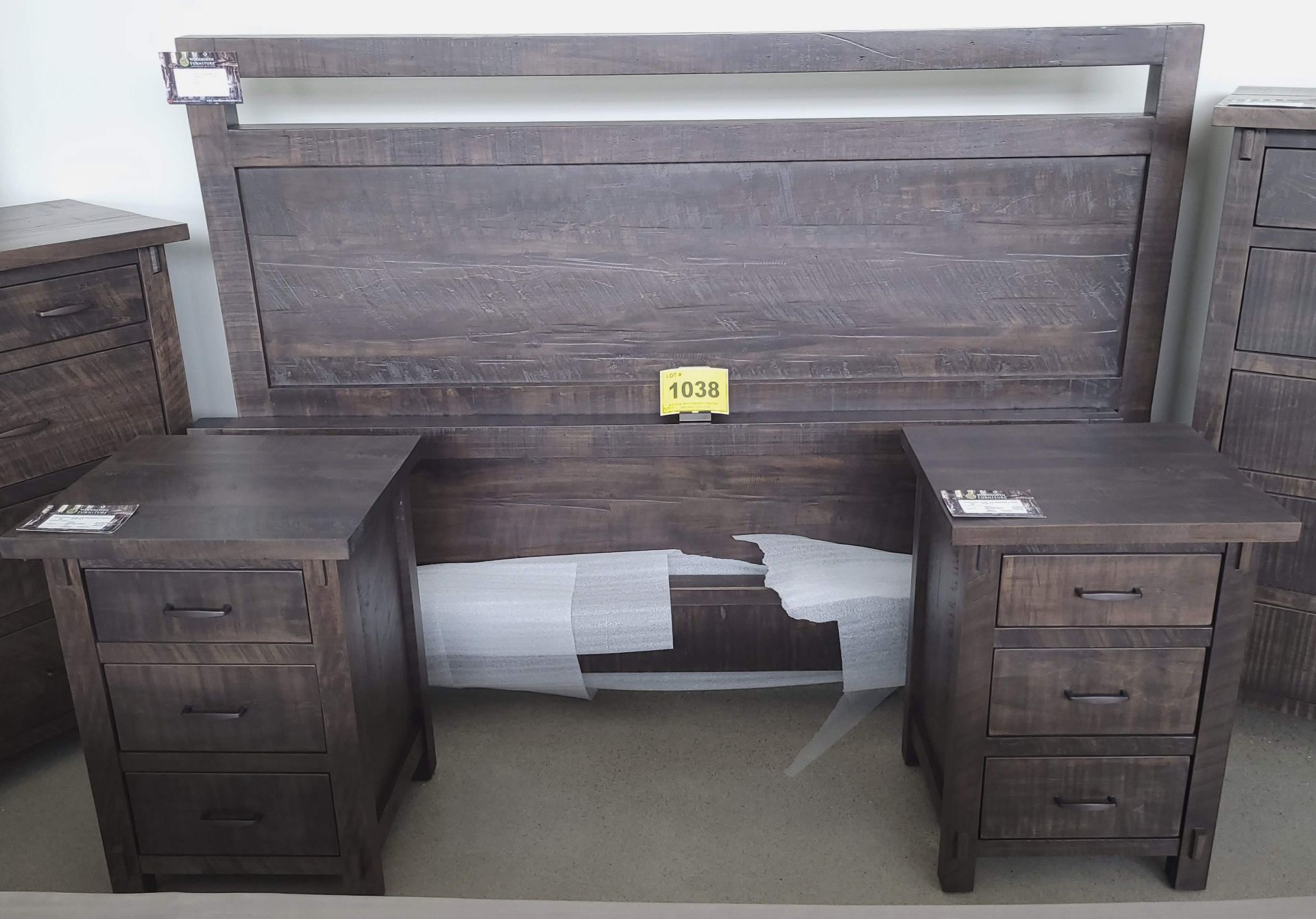 SET OF (1) RUSTIC LOFT KING BED - MSRP $3,194.00 W/ (2) RUSTIC LOFT NIGHTSTANDS - MSRP $1,245.00 EA.