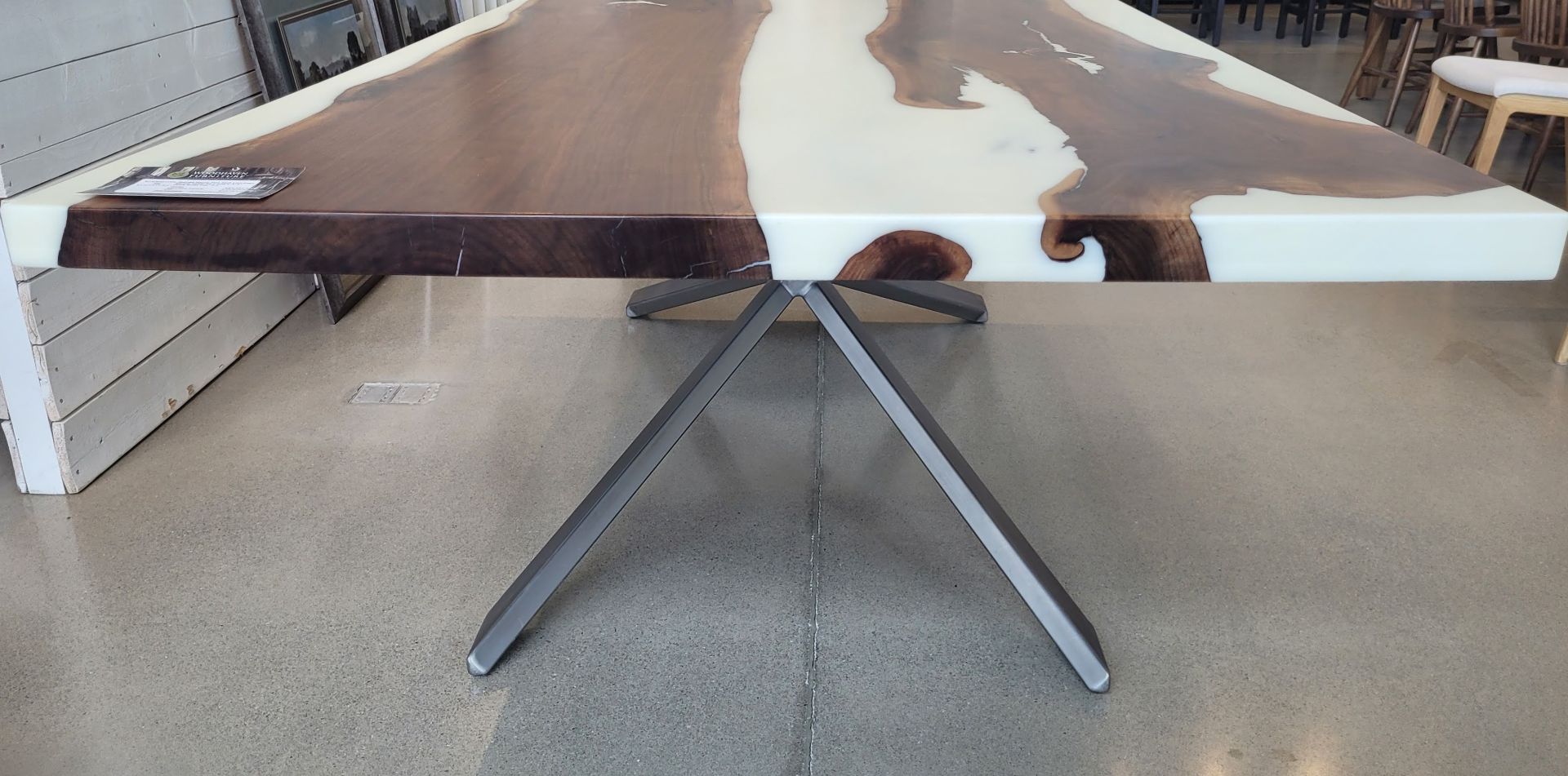 POURED EPOXY TWO SLAB LIVE EDGE DINING TABLE, 48" X 108" X 1 3/4", THICK SOLID TOP - MSRP $43,244.00 - Image 6 of 7