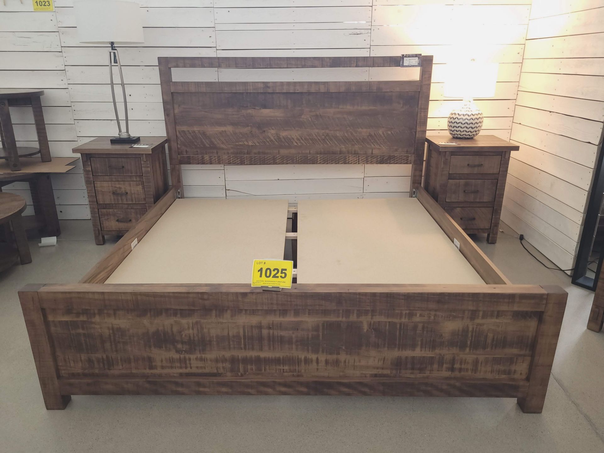 SET OF (1) RUSTIC LOFT KING BED - MSRP $3,194.00 W/ (2) RUSTIC LOFT NIGHTSTANDS - MSRP $1,245.00 EA.