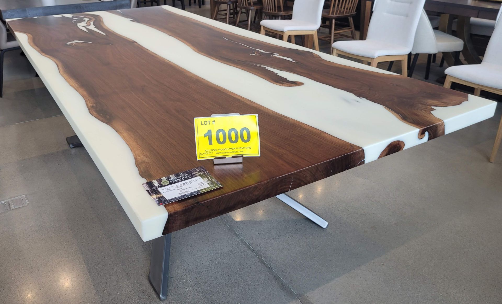 POURED EPOXY TWO SLAB LIVE EDGE DINING TABLE, 48" X 108" X 1 3/4", THICK SOLID TOP - MSRP $43,244.00