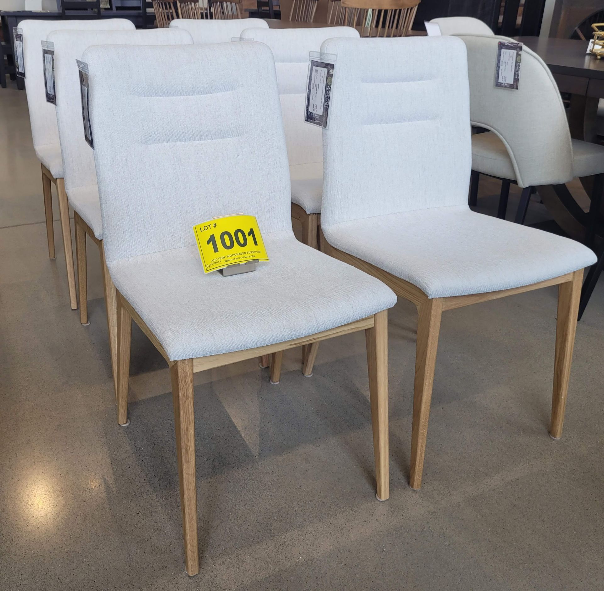 MOBI UPHOLSTERED SIDE CHAIR, RUSTIC WHITE OAK LEGS- MSRP $939.00 EA.