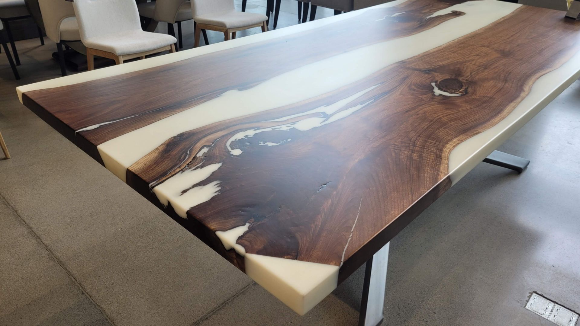 POURED EPOXY TWO SLAB LIVE EDGE DINING TABLE, 48" X 108" X 1 3/4", THICK SOLID TOP - MSRP $43,244.00 - Image 4 of 7