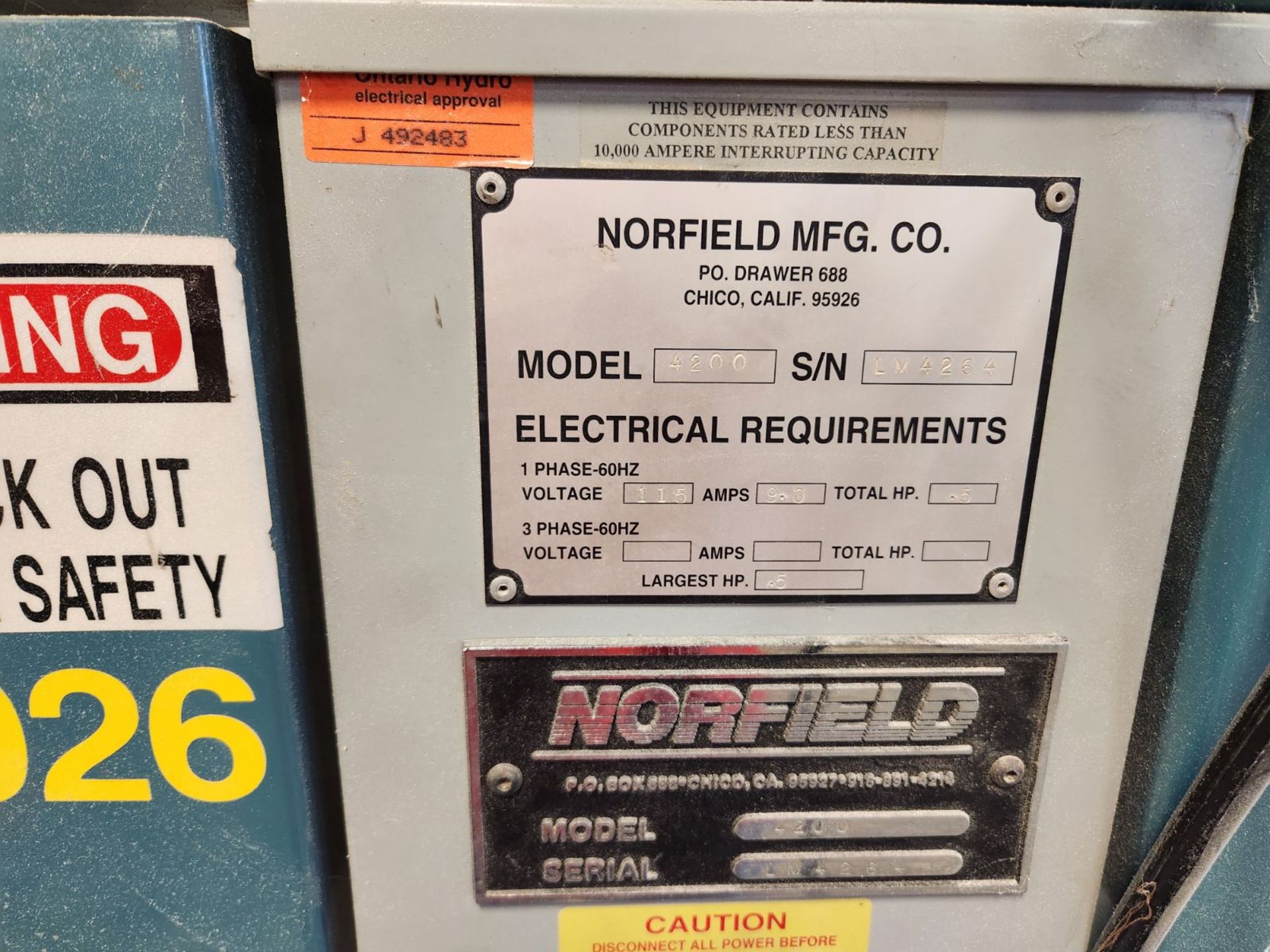 NORFIELD MFG. CO. 4200 DOOR LOADING MACHINE, S/N LM4264 - Image 3 of 3