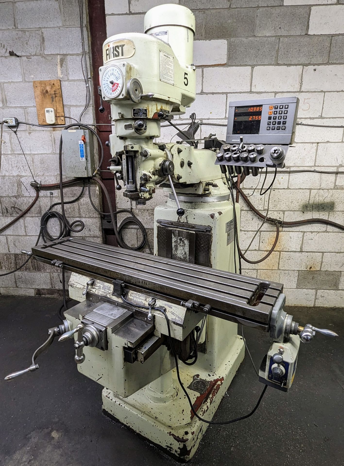 FIRST LC-185VS VERTICAL MILLING MACHINE, HEIDENHAIN 2-AXIS DRO, ALIGN POWER FEED, 3HP, 10” X 50”