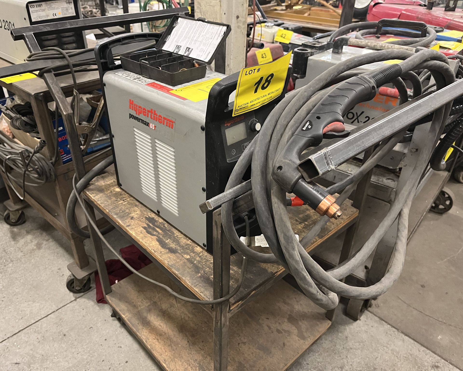 HYPERTHERM POWER MAX 65 PLASMA CUTTER W/ CART, CABLES, NOZZLE KIT - Image 2 of 4