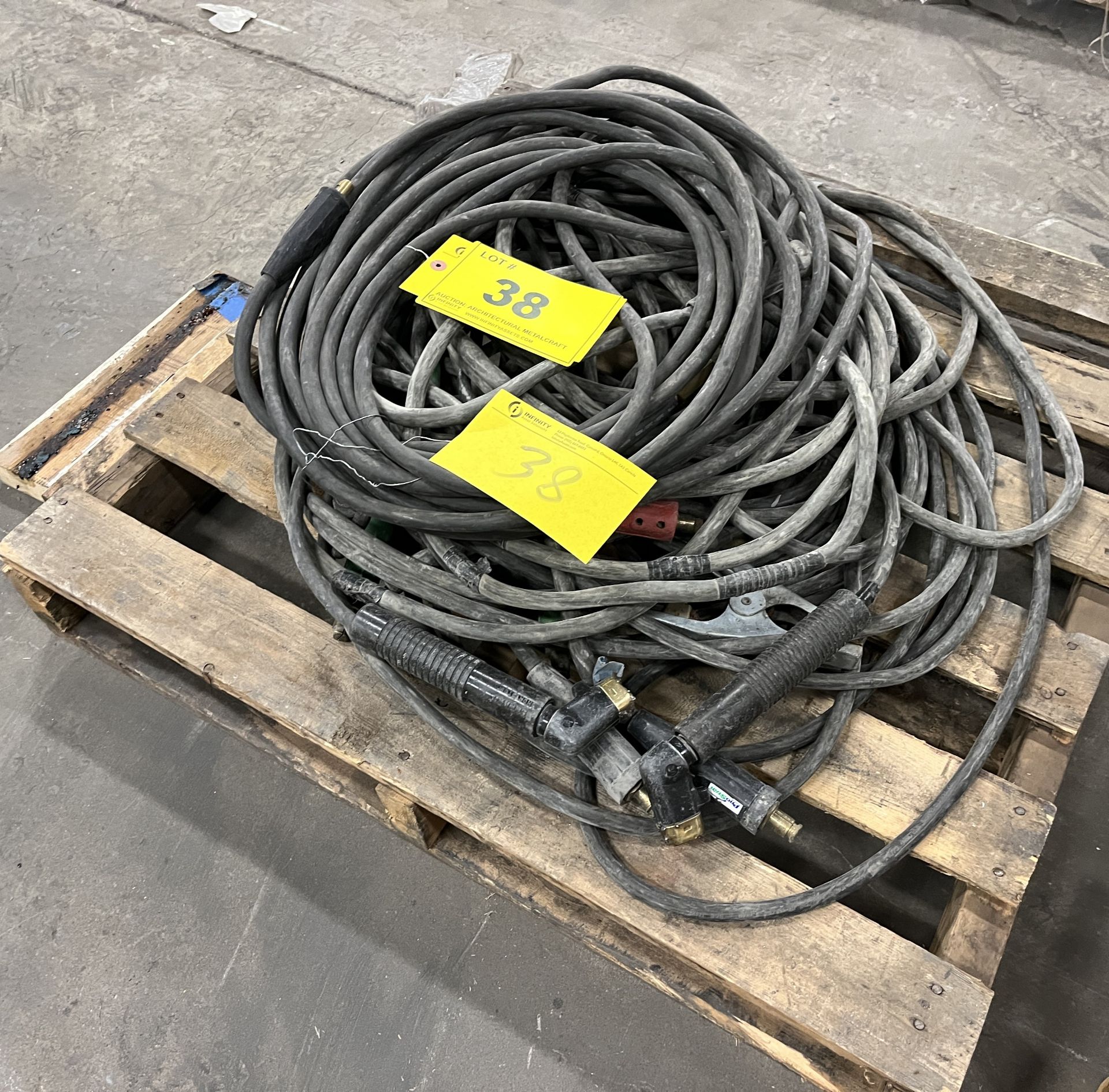 PALLET OF WELDING WIRE, CONNECTORS, GUNS, GROUNDING, CLAMPS, ETC