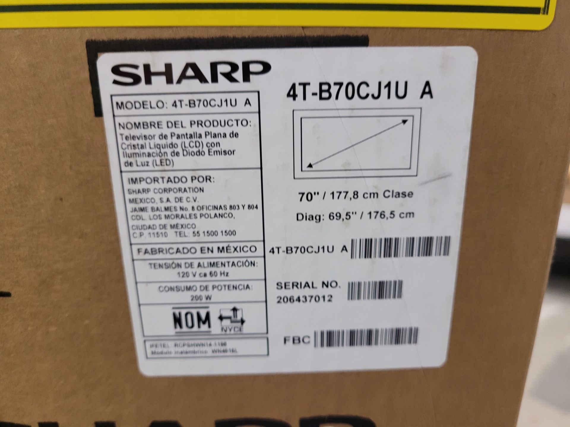SHARP 4T-B70CJ1U A AQUOS 70" CLASS 4K ULTRA HD COMMERCIAL TV, S/N 206437012 - Image 2 of 5