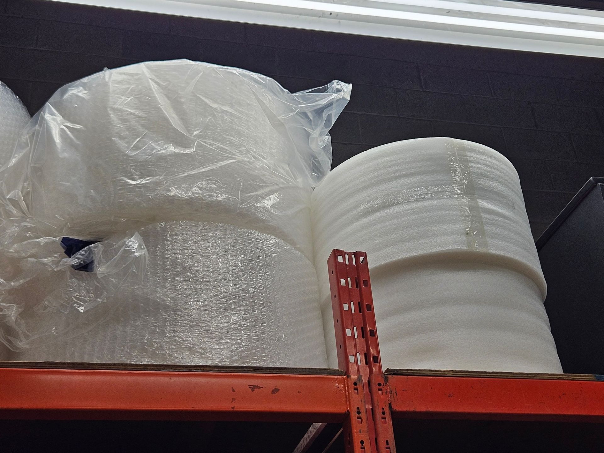 LOT OF ASST. PACKAGING SUPPLIES, BUBBLE WRAP, FOAM, CARDBOARD BOXES, SHRINK WRAP & DISPENSERS, - Image 2 of 7