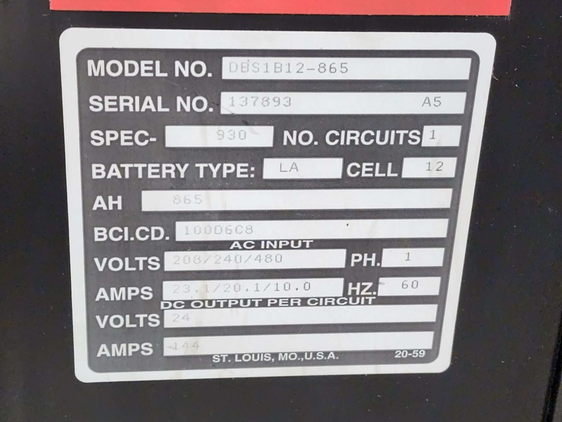 Douglas DBS1B12-865 Forklift Battery (Parts Only) 208/240/480V, 1PH, 60HZ, 23.1/20.1/10.0A - Image 5 of 5
