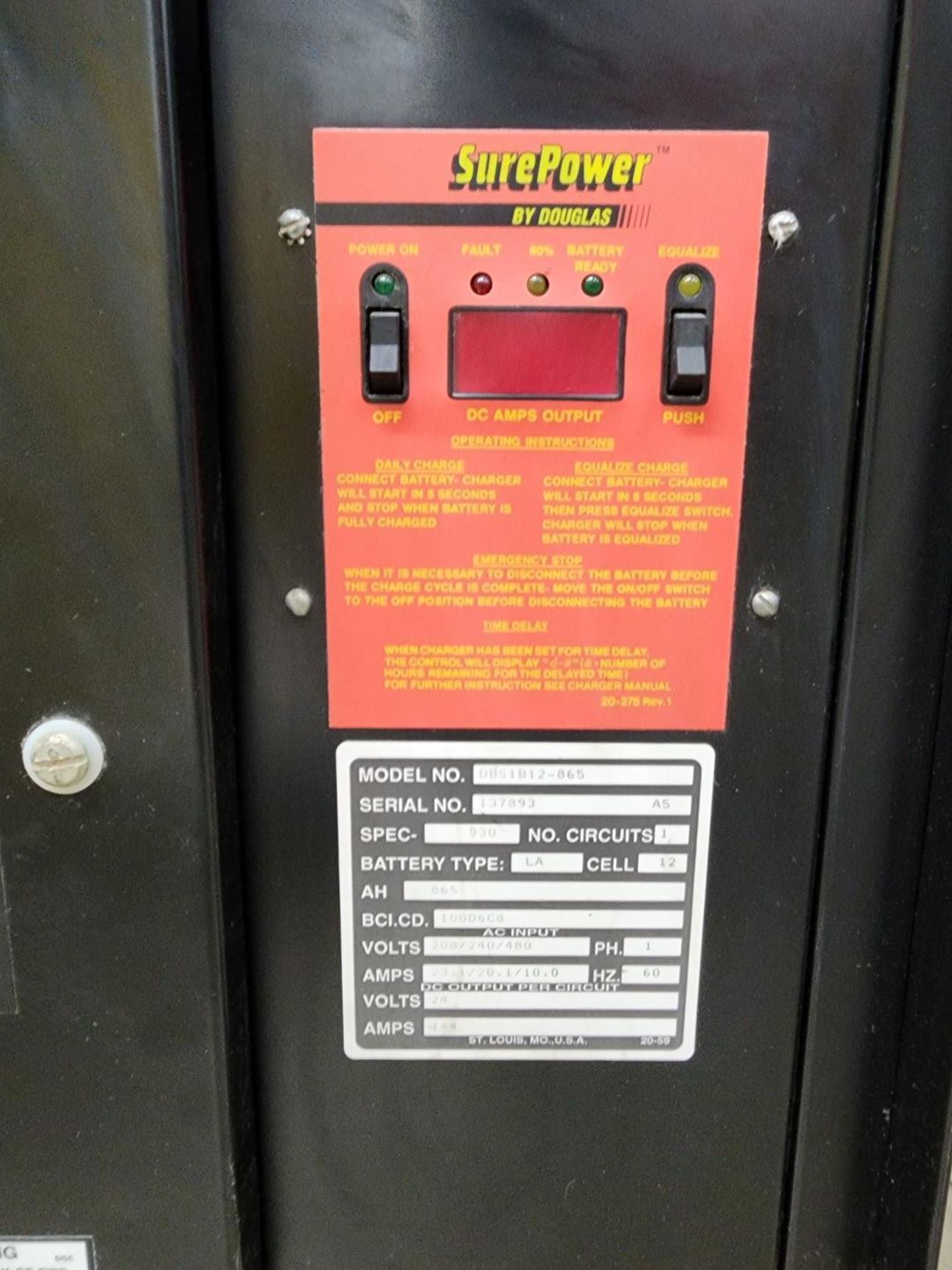 Douglas DBS1B12-865 Forklift Battery (Parts Only) 208/240/480V, 1PH, 60HZ, 23.1/20.1/10.0A - Image 4 of 5