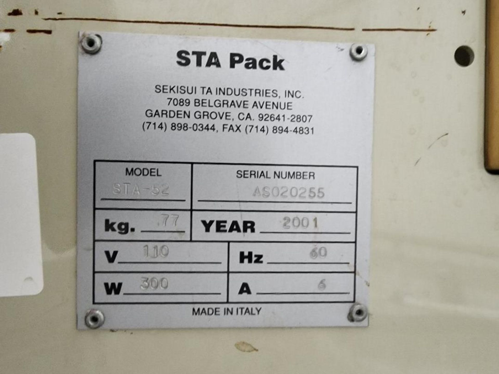 Sekisui Ta Ind. STA-52 Uniform Semi-Automatic Top & Bottom Case Sealer 110V, 300W, 60HZ, 6A - Image 13 of 13