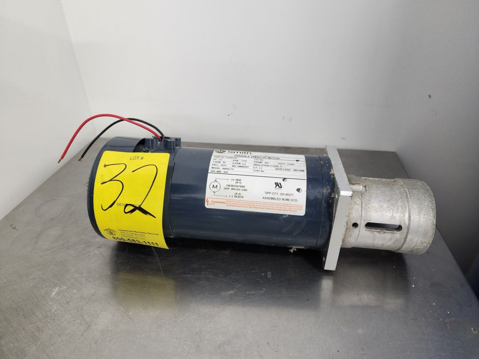 AO Smith Variable Speed DC Motor 1/2HP, 1725RPM, FR: 42C