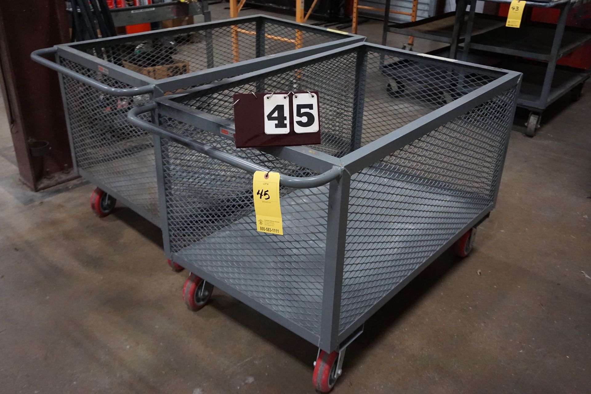 (2) STEEL SHOP STORAGE CARTS W/ EXPANDED METAL SIDES, 30" X 48" X 30" DEEP