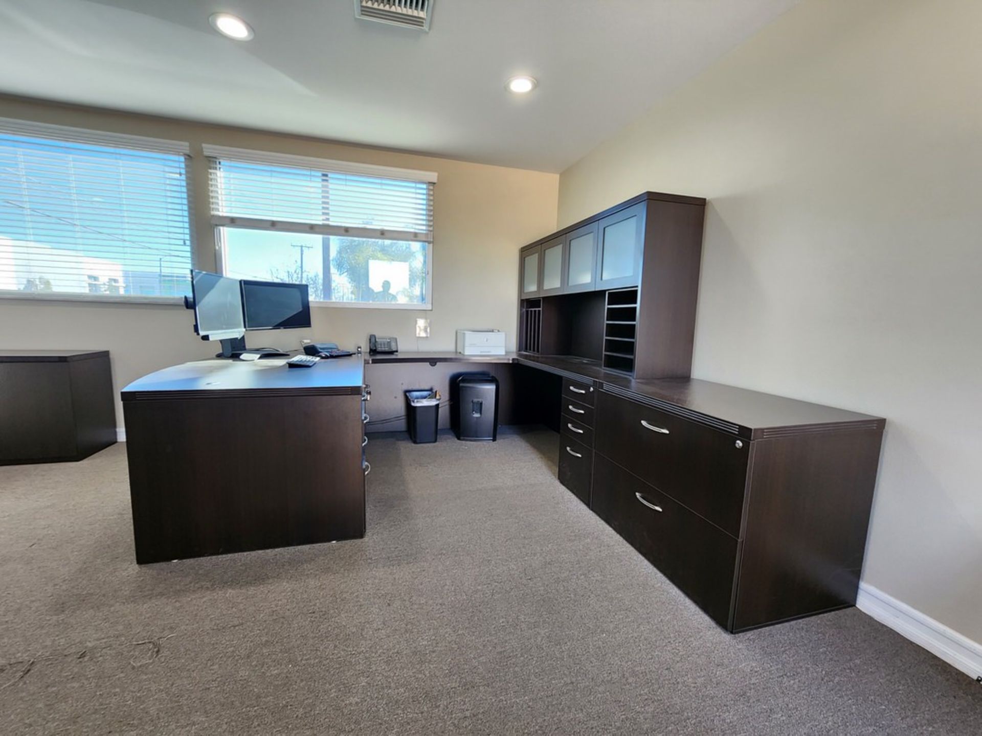 Office Contents Conference Table, L-Shape Desk, Credenza, Horizontal 2-Drawer File Cabinet, - Image 6 of 11