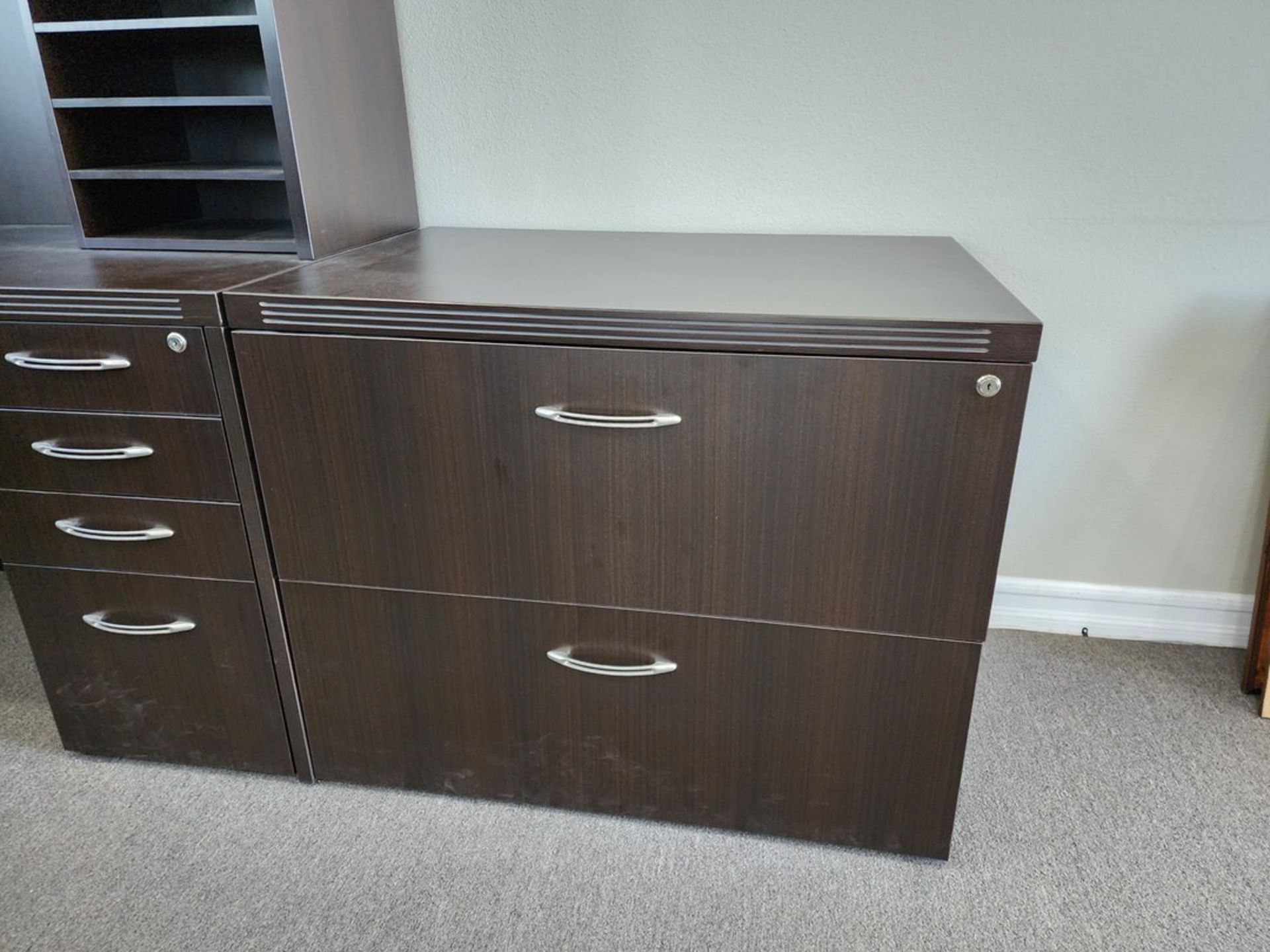 Office Contents Conference Table, L-Shape Desk, Credenza, Horizontal 2-Drawer File Cabinet, - Image 9 of 11