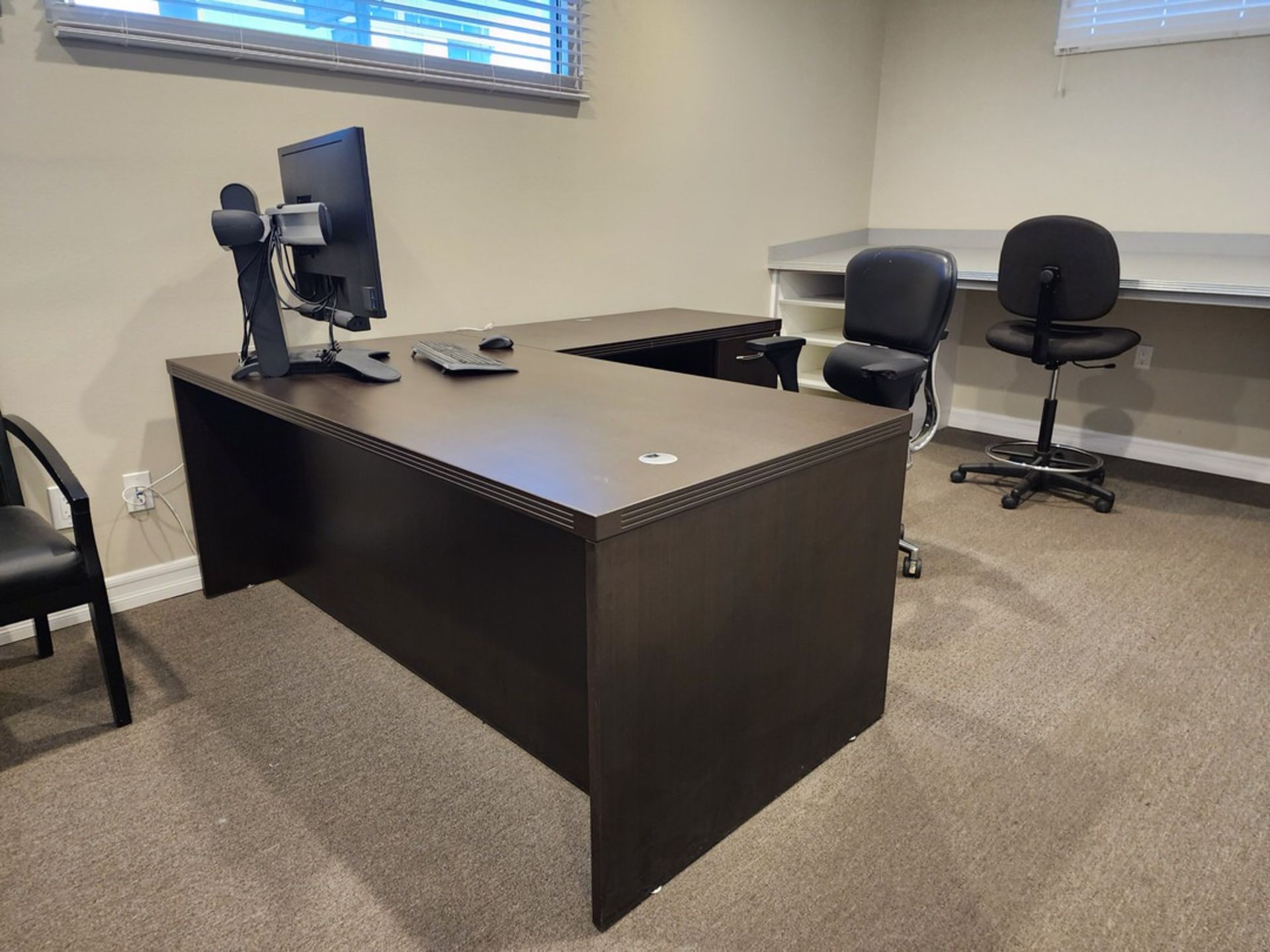 Office Contents (5) Chairs, (1) L-Shape Desk, (1) Table, (1) Book Shelf