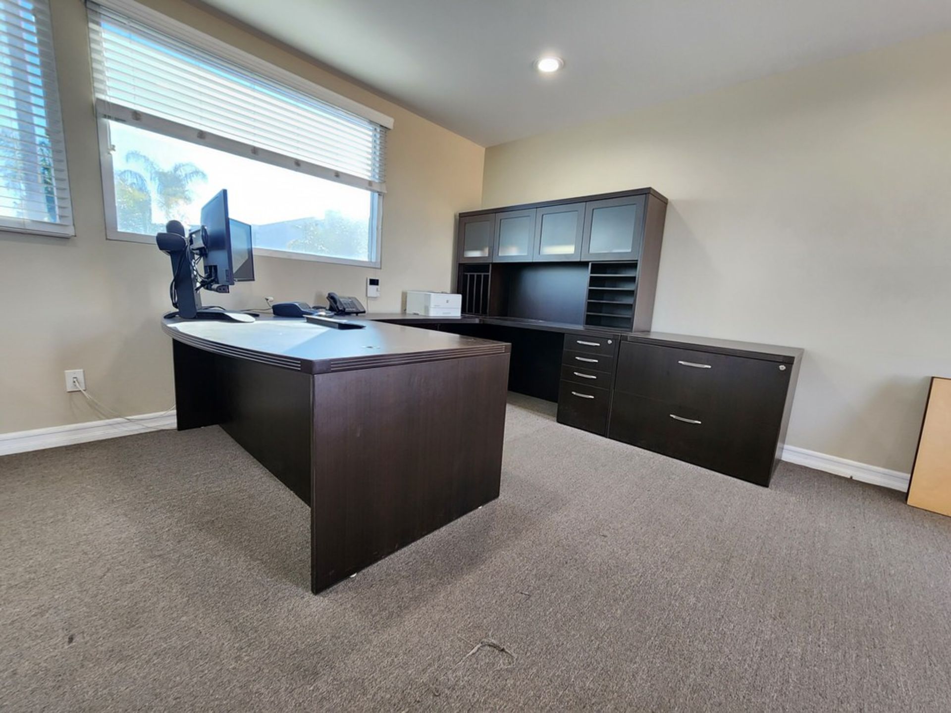 Office Contents Conference Table, L-Shape Desk, Credenza, Horizontal 2-Drawer File Cabinet, - Image 7 of 11