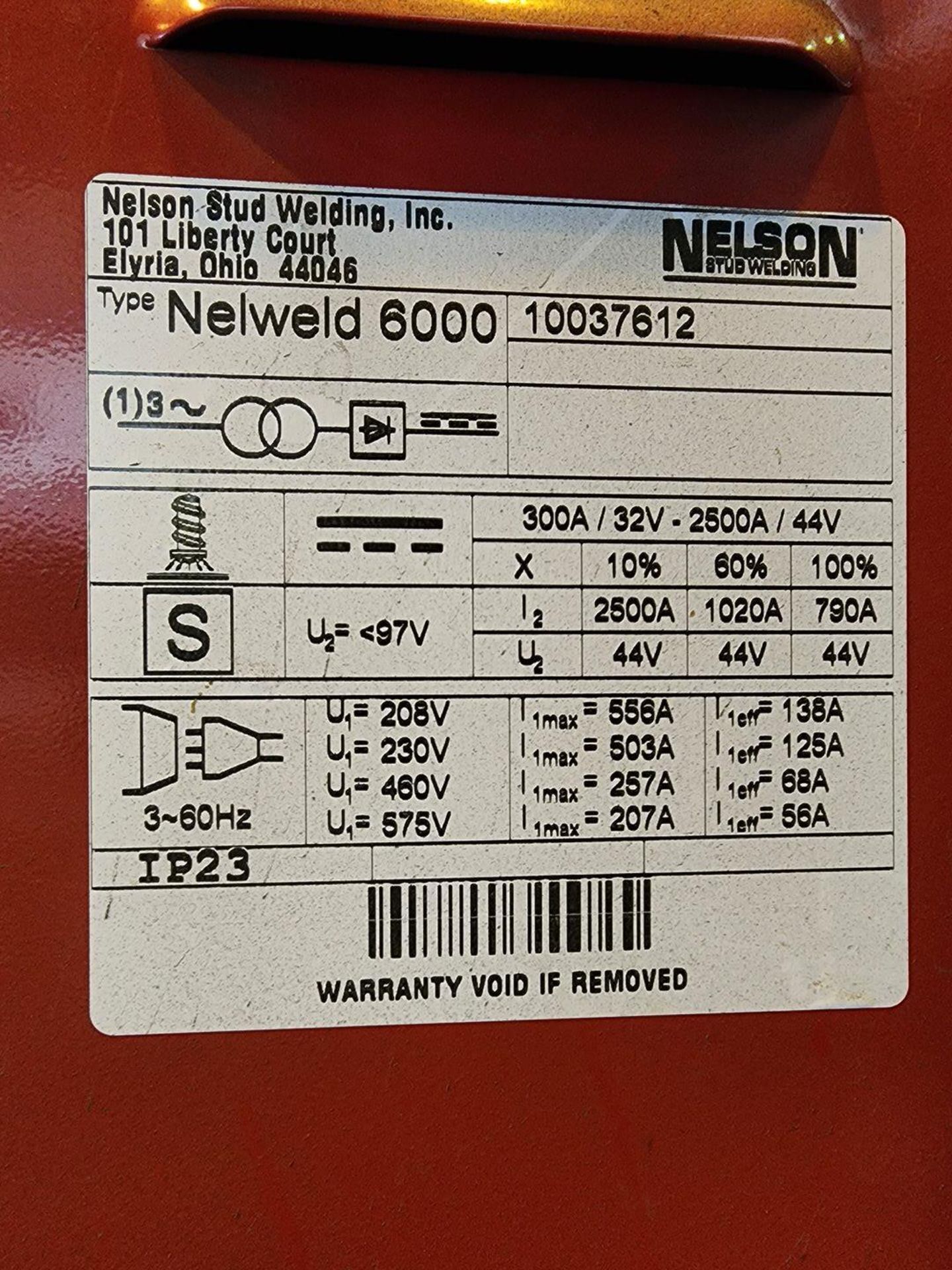 Nelson Neweld 6000 Stud Welder 208-575V, 3PH, 60HZ - Image 10 of 15