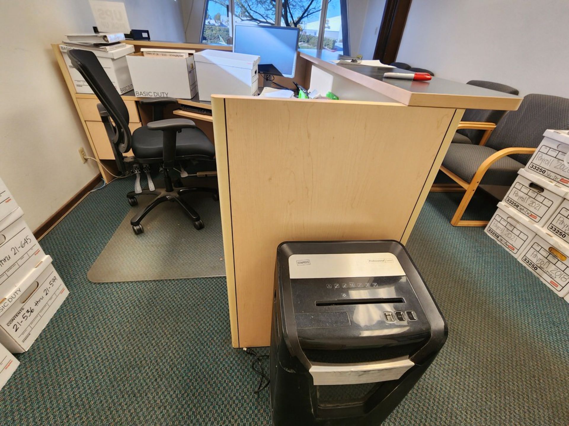 Office Contents (6) Chairs, 4-Door Cabinet, L-Shape Desk (No Electronics) - Image 5 of 12