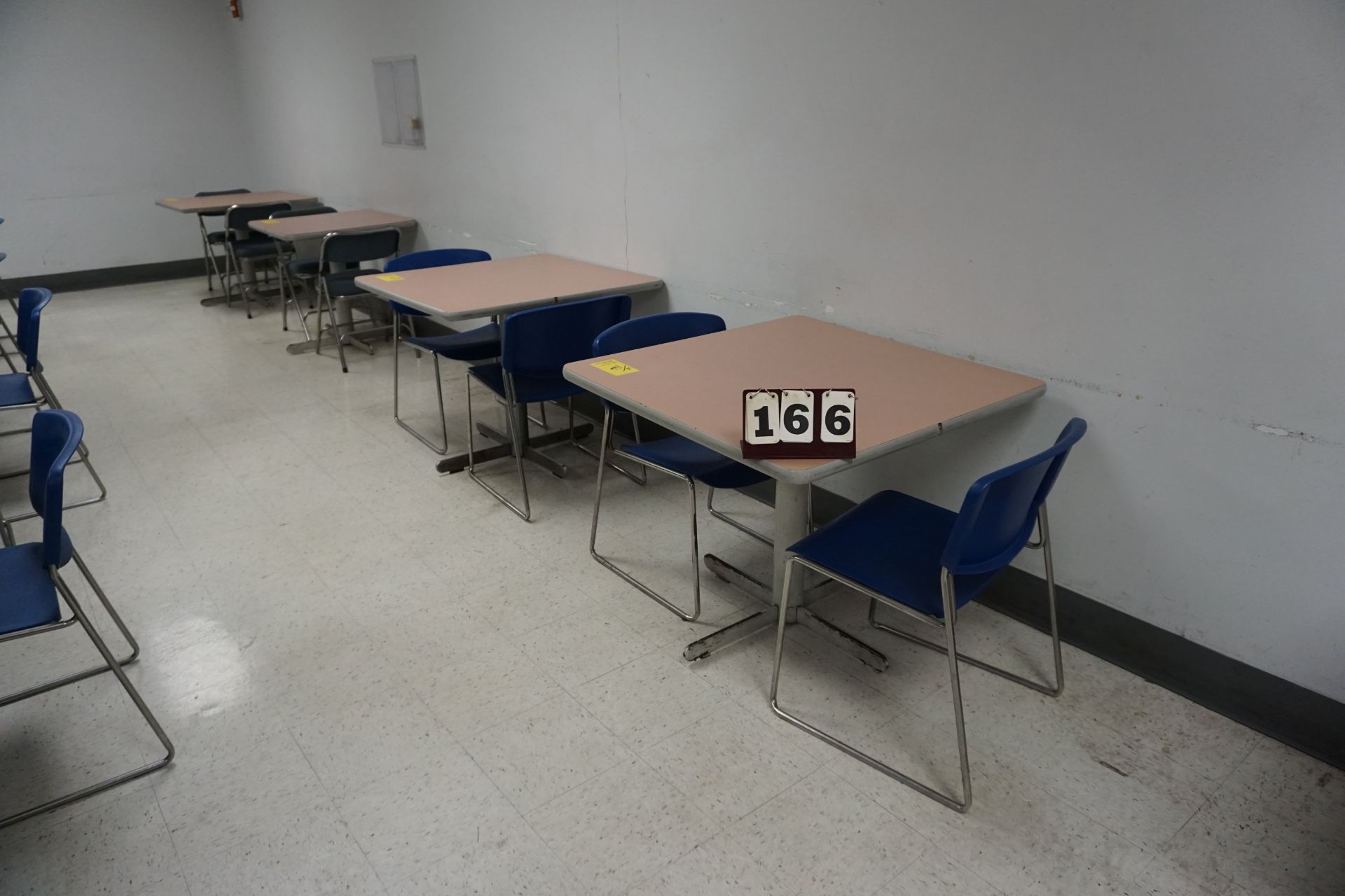 (9) BREAKROOM TABLES 36" X 36" W/ (8) CHAIRS