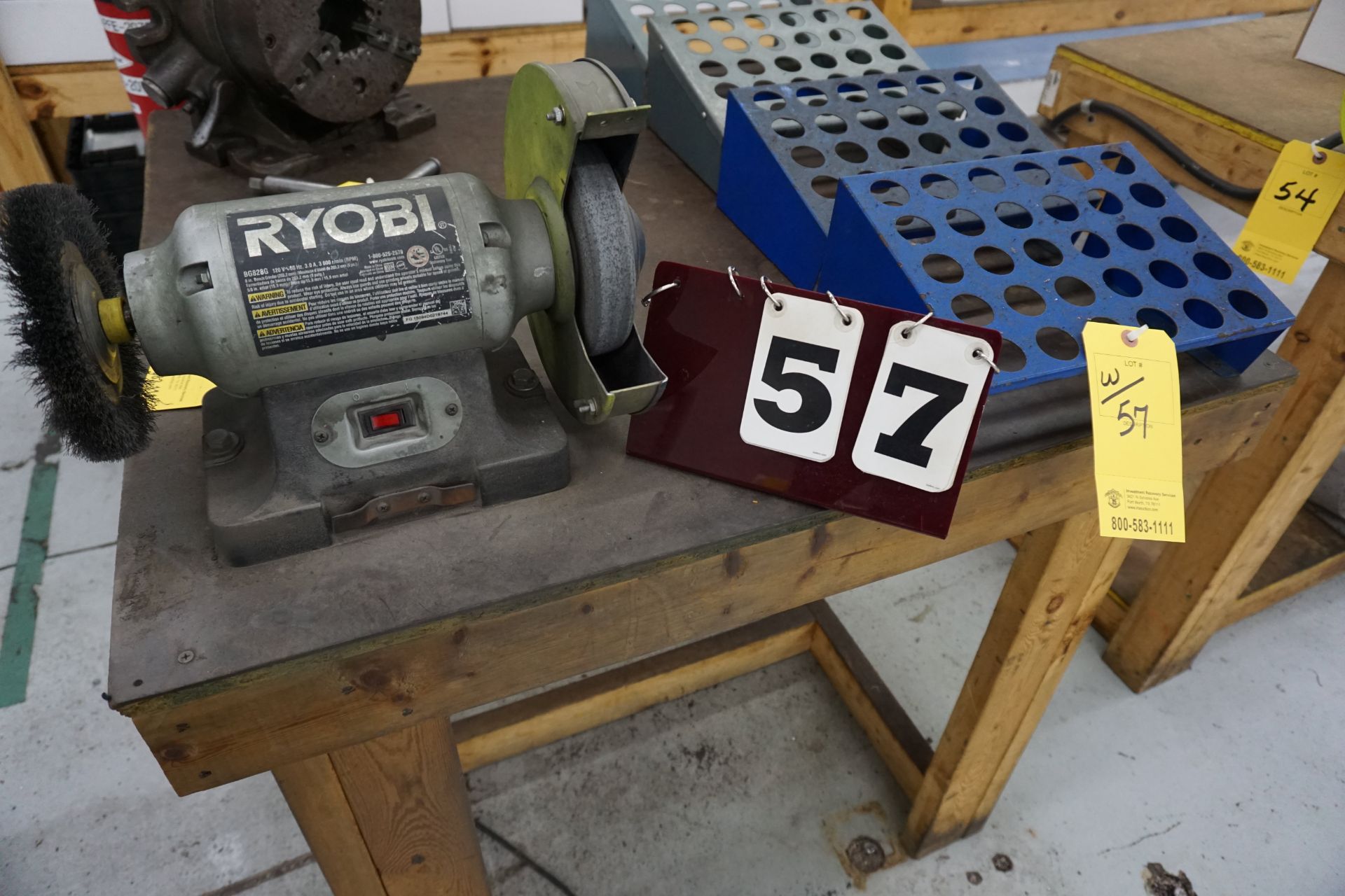 RYOBI 8" BENCH GRINDER W/ (4) COLLET RACK & TABLE