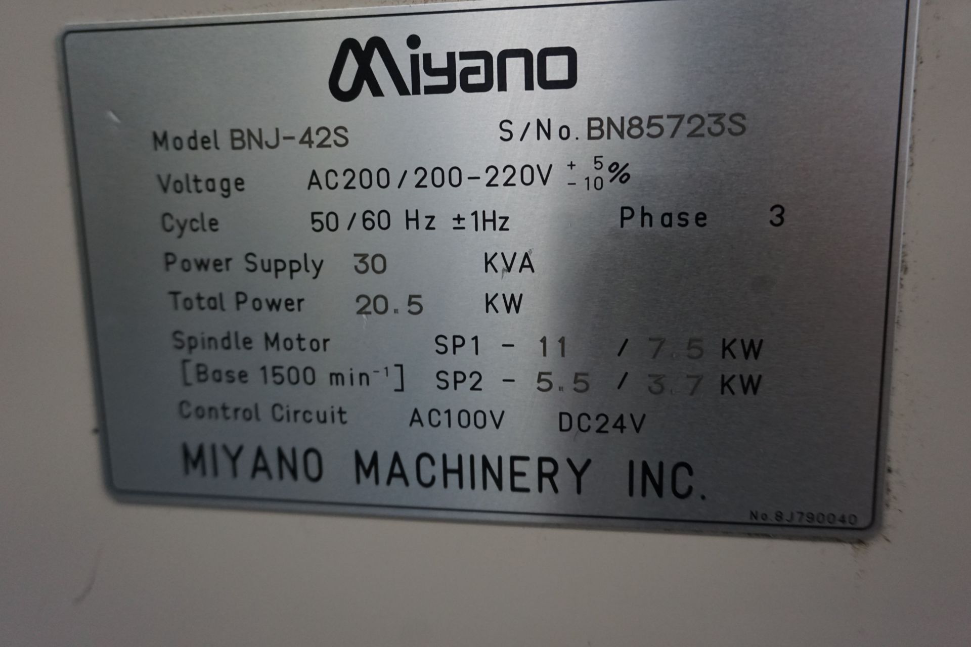 MIYANO BNJ-42S CNC LATHE, TWIN TURRENTS FANUC SERIES 18I-TB CTRL - Image 12 of 14