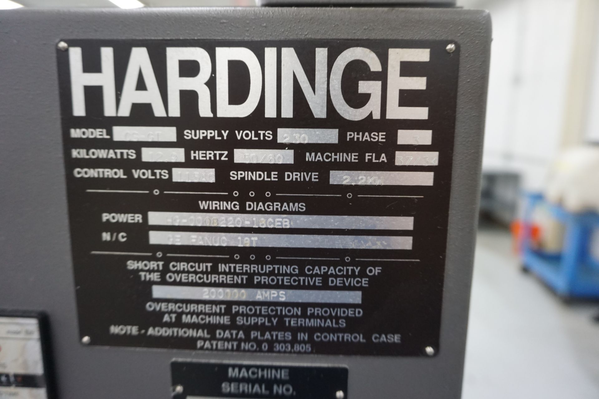 HARDINGE CONQUEST CNC LATHE, MDL:GT275SP, GE FANUC SERIES 18-2 CTRL, HOURS SHOWING: 66,441 - Image 7 of 10