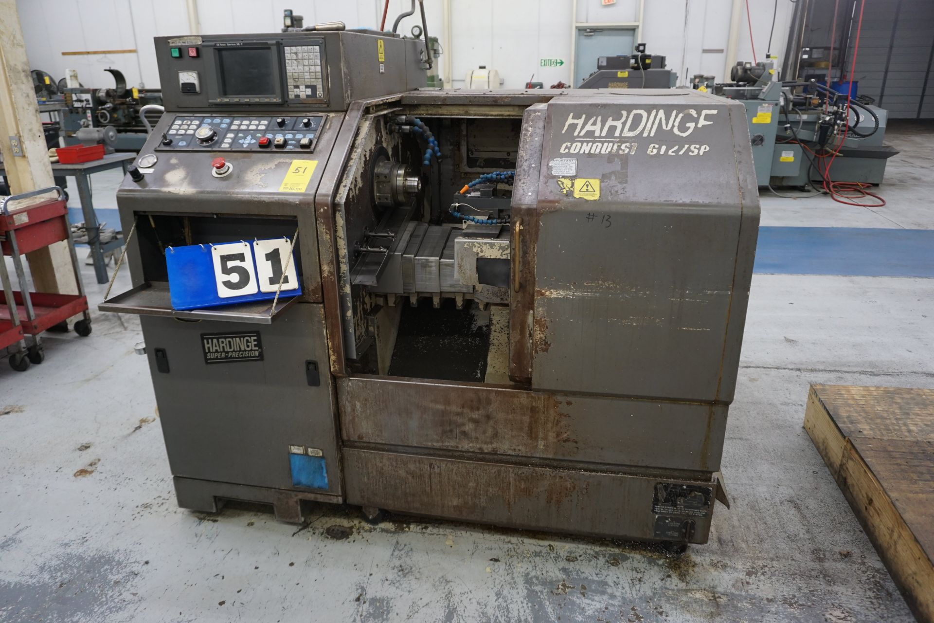 HARDINGE CONQUEST CNC LATHE, MDL: GS-GT, GE FANUC SERIES 18 I CTRL, HOURS SHOWING: 39,428MDL: QL-