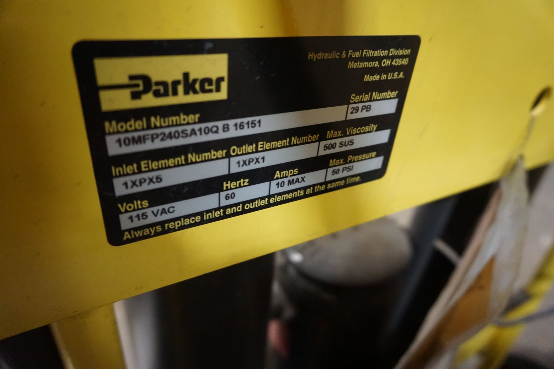 Parker Hydraulic & Fluid Filter System on 2 wheel cart, mdl: 10MFP240SA10QB16151, Inlet Element - Image 4 of 5