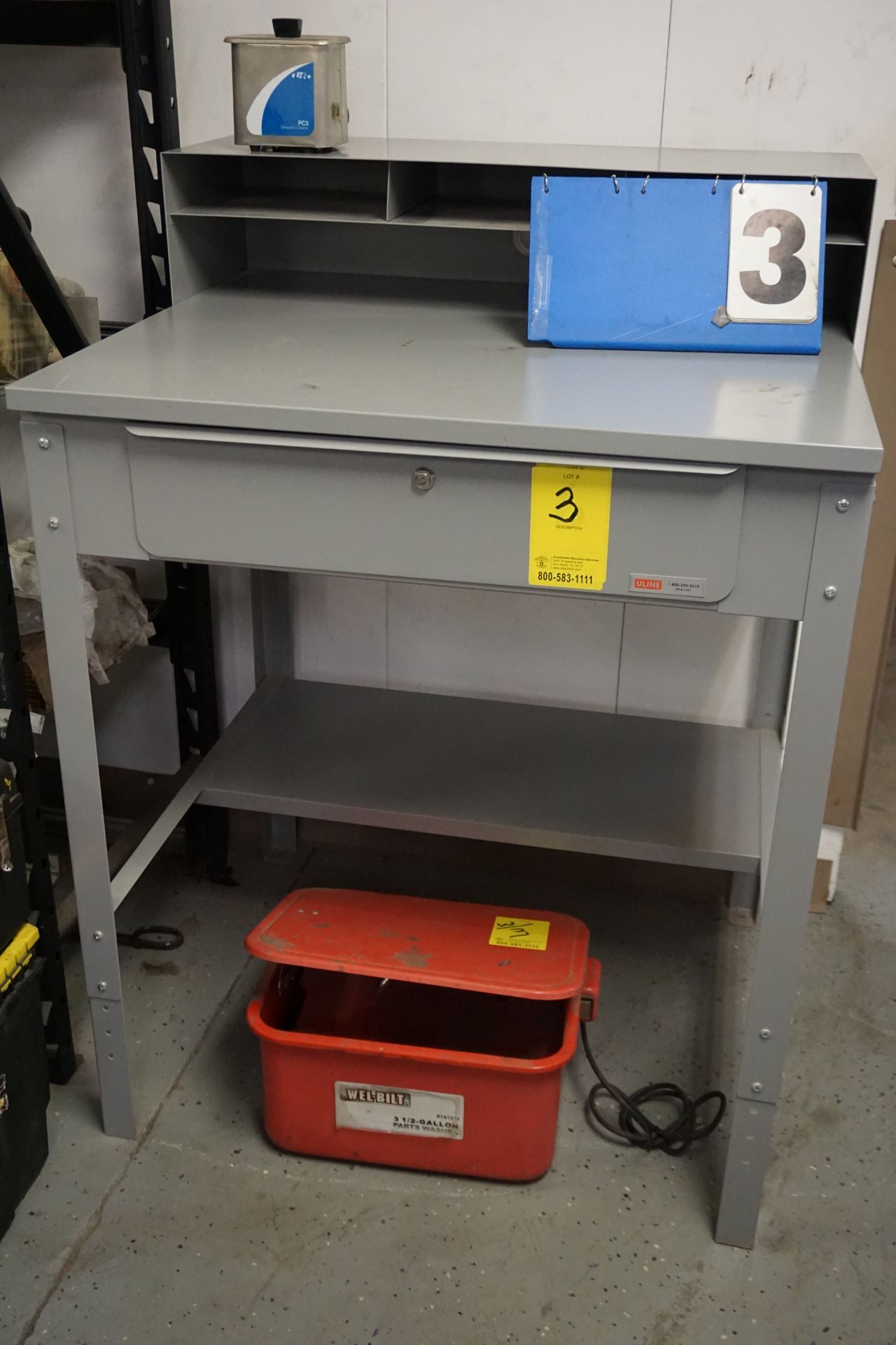 Shop Desk, 3 1/2 Gallon Parts Washer, Small Ultrasonic Parts Washer (LOCATION: 3421 N Sylvania